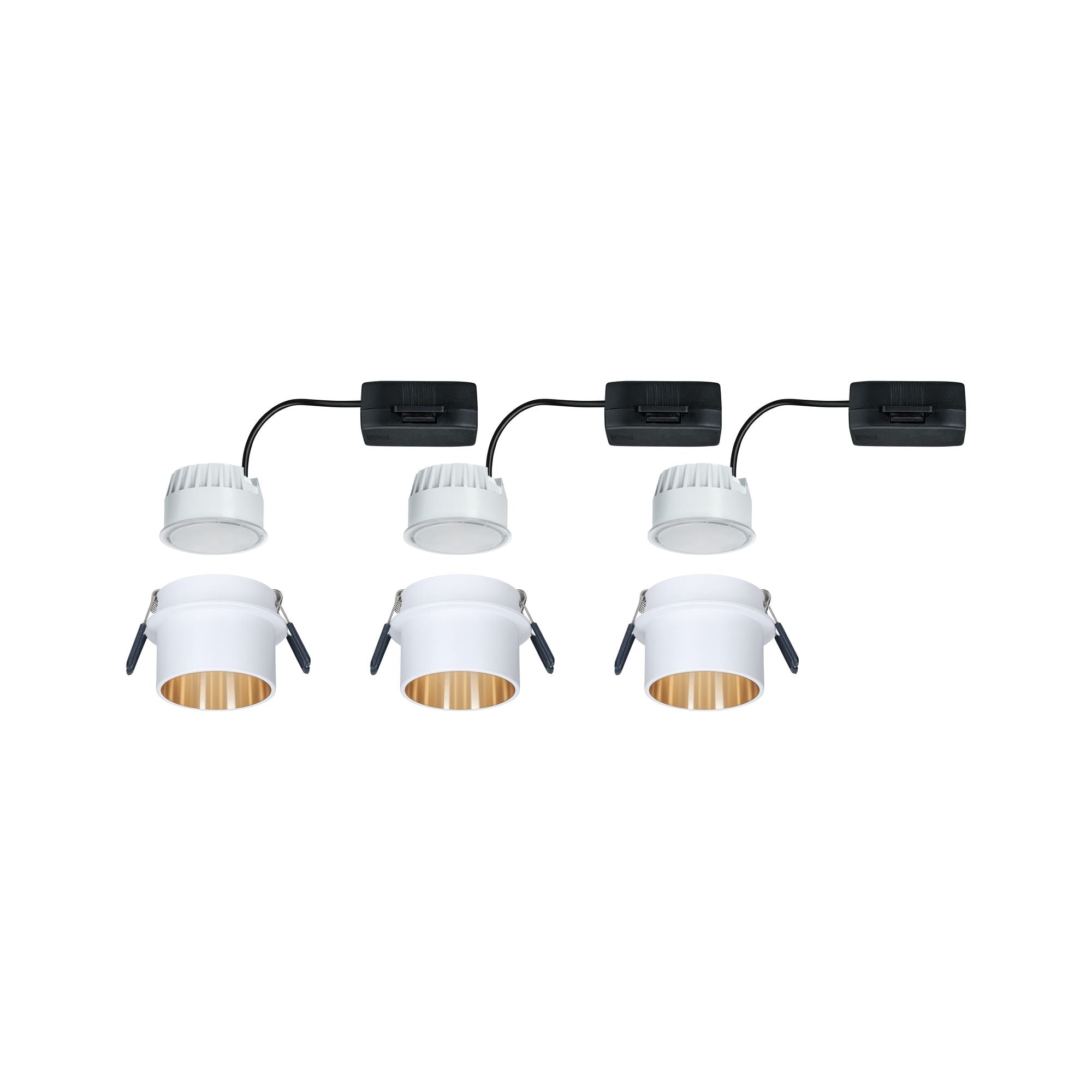 LED Einbauleuchte Gil Coin Basisset IP44 rund 68mm Coin 3x6W 3x470lm 230V dimmbar 2700K Weiß matt/Gold - Paulmann - 93381