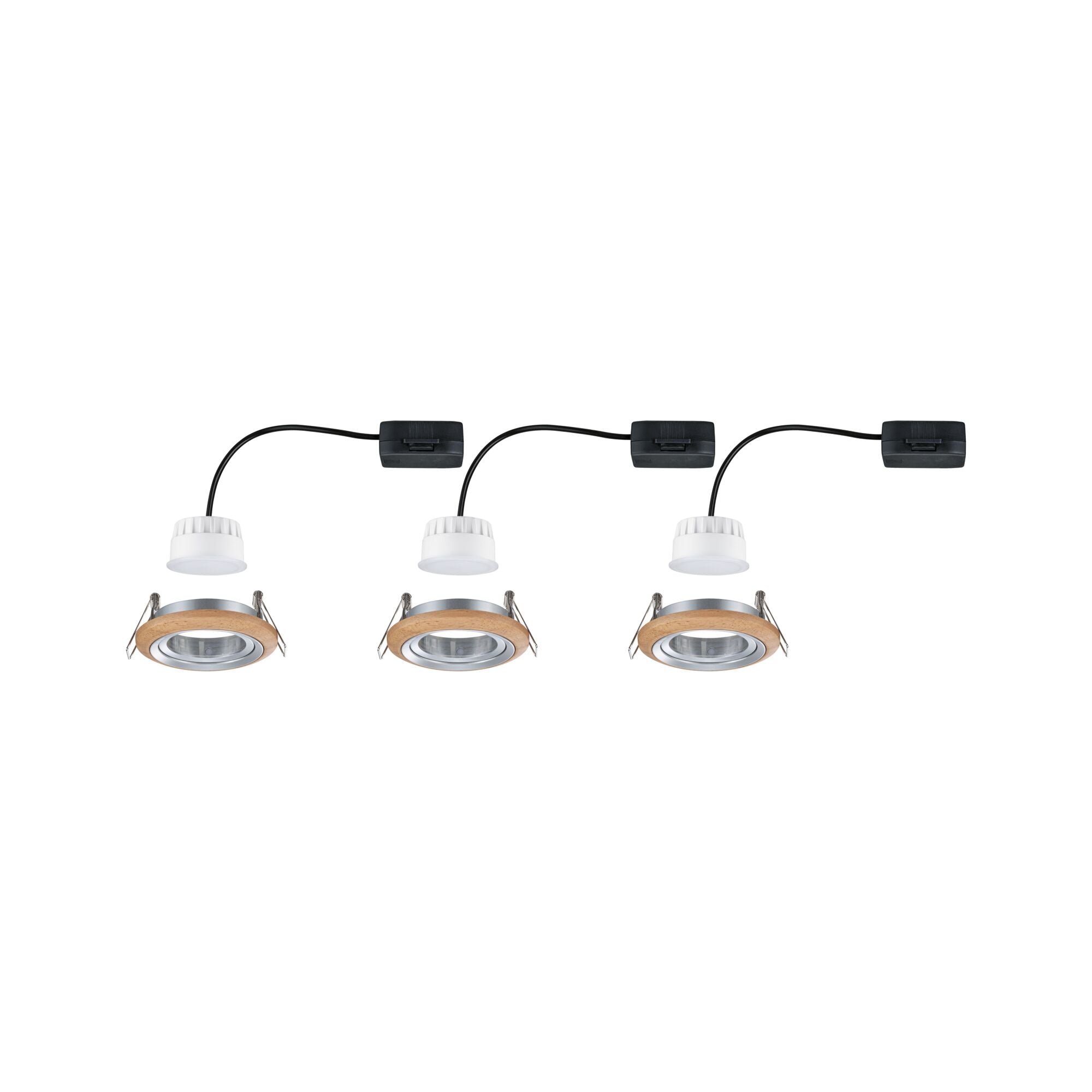 LED Einbauleuchte Lanati 3er - Set rund 84mm 30° Coin 3x6W 3x470lm 230V 2700K Holzoptik Eiche/Alu gedreht - Paulmann - 92239