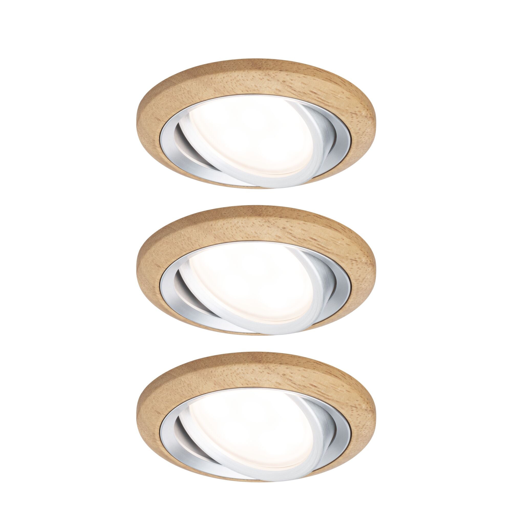 LED Einbauleuchte Lanati 3er - Set rund 84mm 30° Coin 3x6W 3x470lm 230V 2700K Holzoptik Eiche/Alu gedreht - Paulmann - 92239