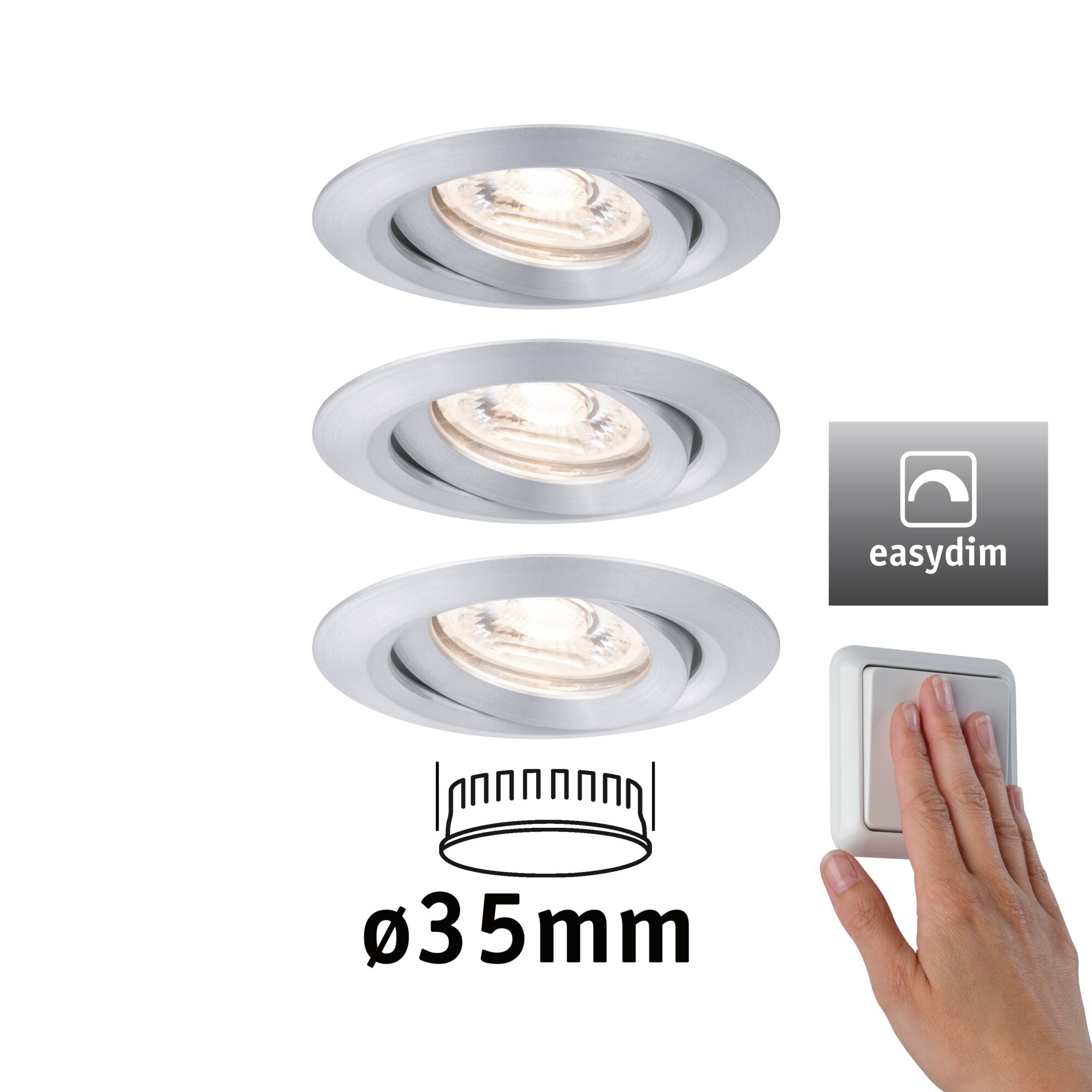LED Einbauleuchte Nova Mini Plus Coin Basisset schwenkbar rund 66mm 15° Coin 3x4,2W 3x300lm 230V dimmbar 2700K Alu - Paulmann - 92975