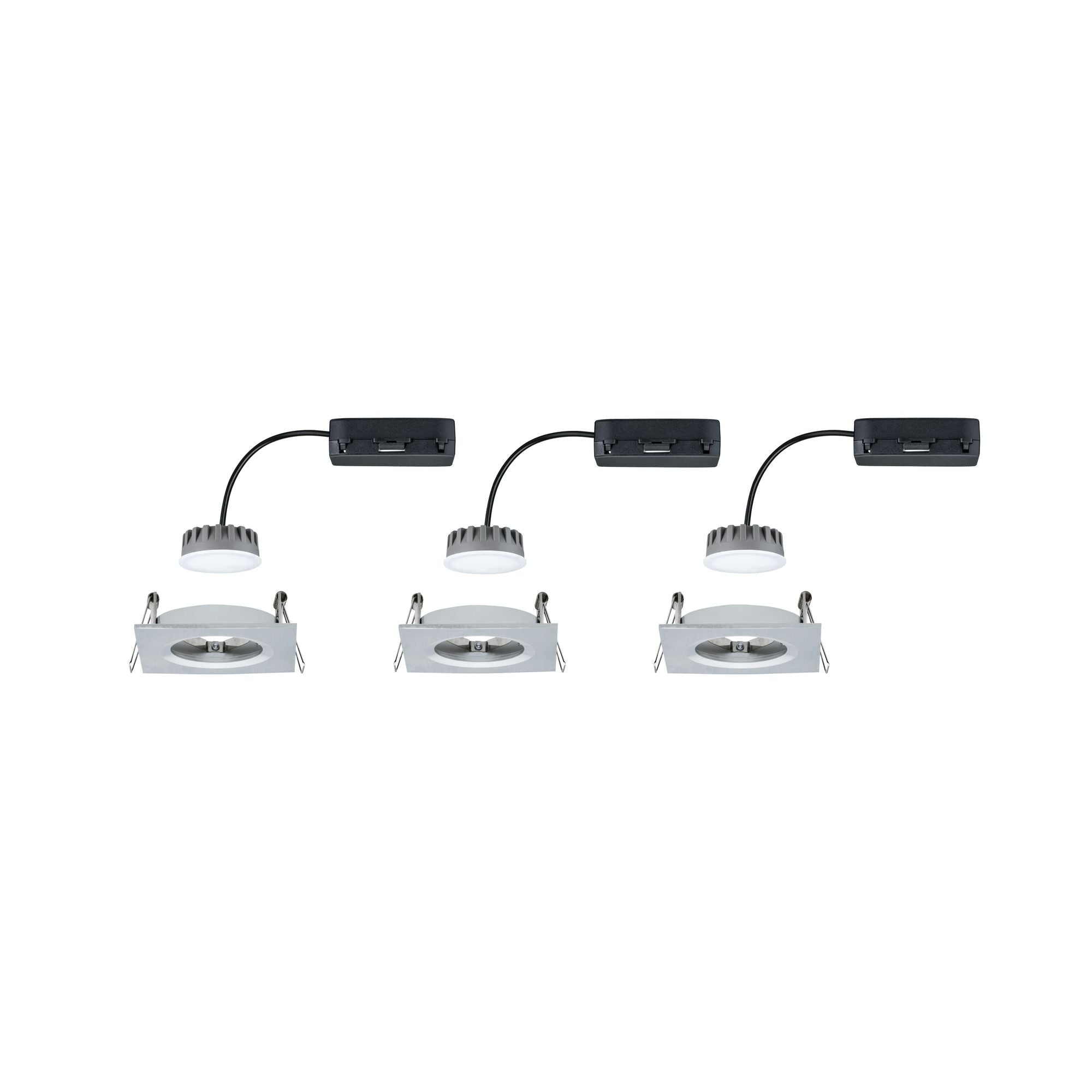 LED Einbauleuchte Nova Plus Coin Basisset starr IP44 eckig 78x78mm Coin 3x6W 3x470lm 230V dimmbar 2700K Alu gedreht - Paulmann - 93895