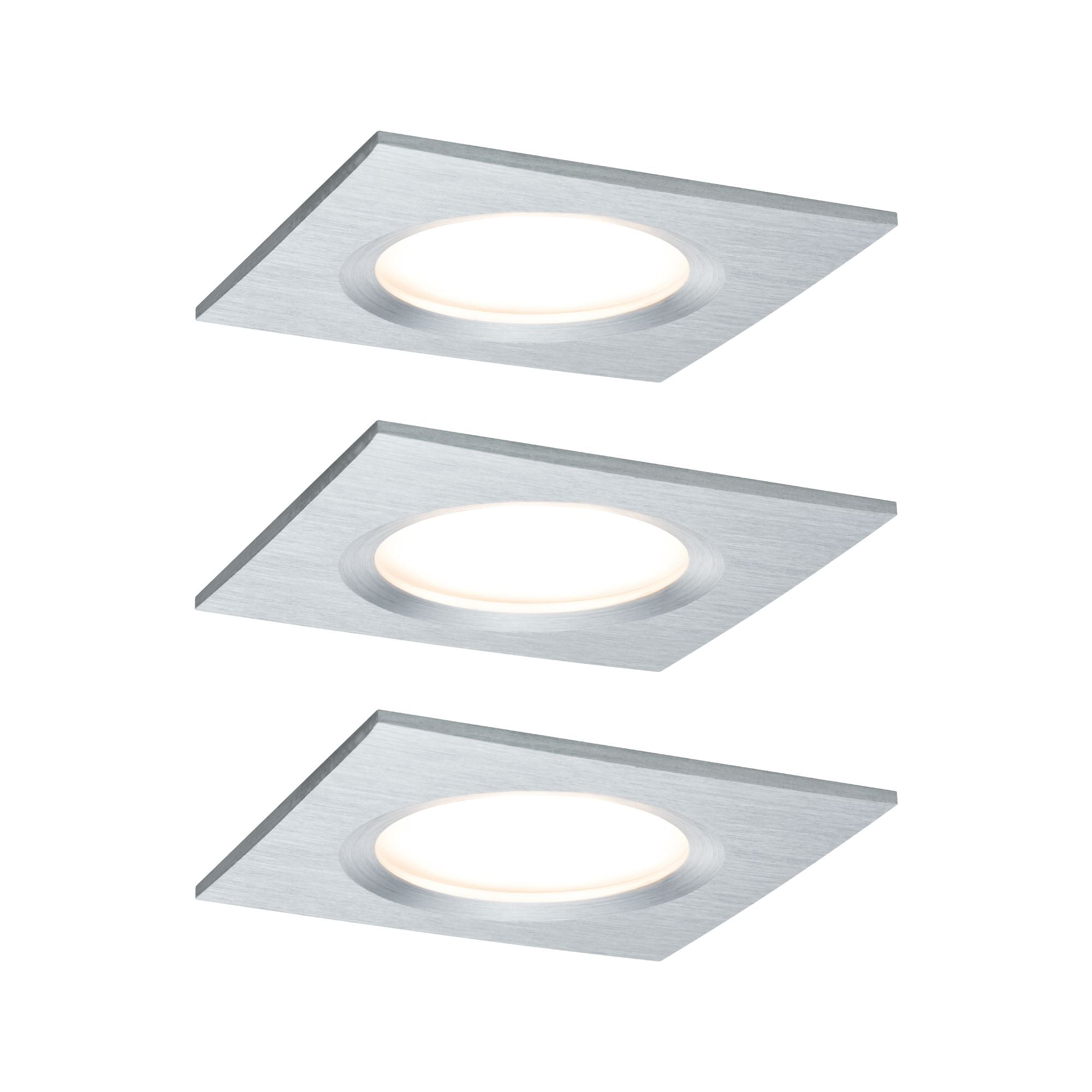 LED Einbauleuchte Nova Plus Coin Basisset starr IP44 eckig 78x78mm Coin 3x6W 3x470lm 230V dimmbar 2700K Alu gedreht - Paulmann - 93895