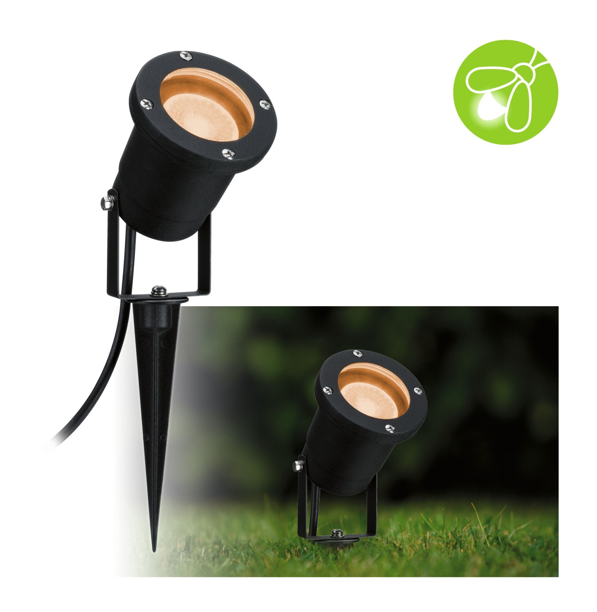 LED Gartenstrahler Goldlicht IP65 rund 92mm 2200K 4,3W 320lm 230V 38 - 38° Schwarz Metall - Paulmann - 94731