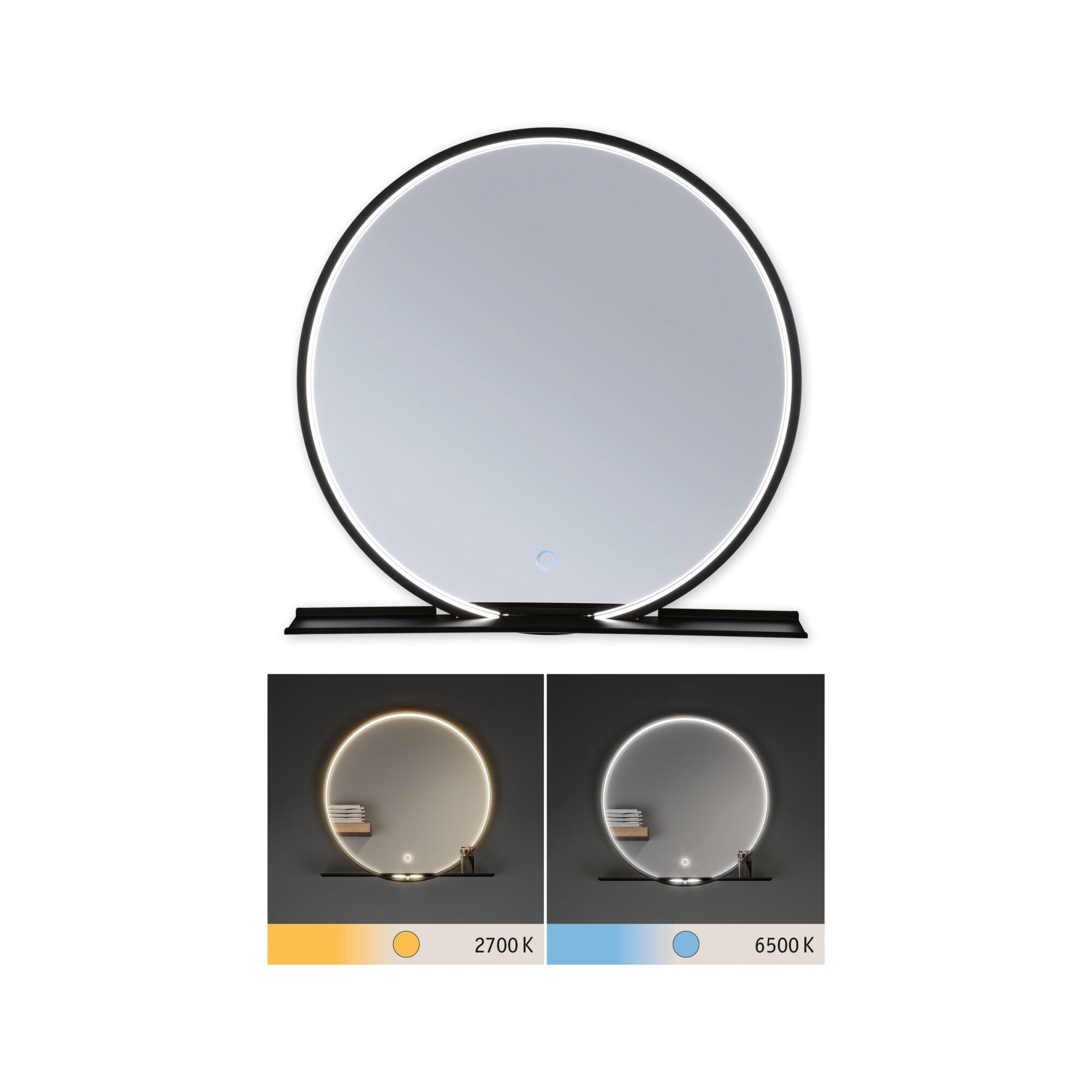 LED Leuchtspiegel Miro IP44 Tunable White 160lm 230V 10,5W Spiegel/Schwarz matt - Paulmann - 71090