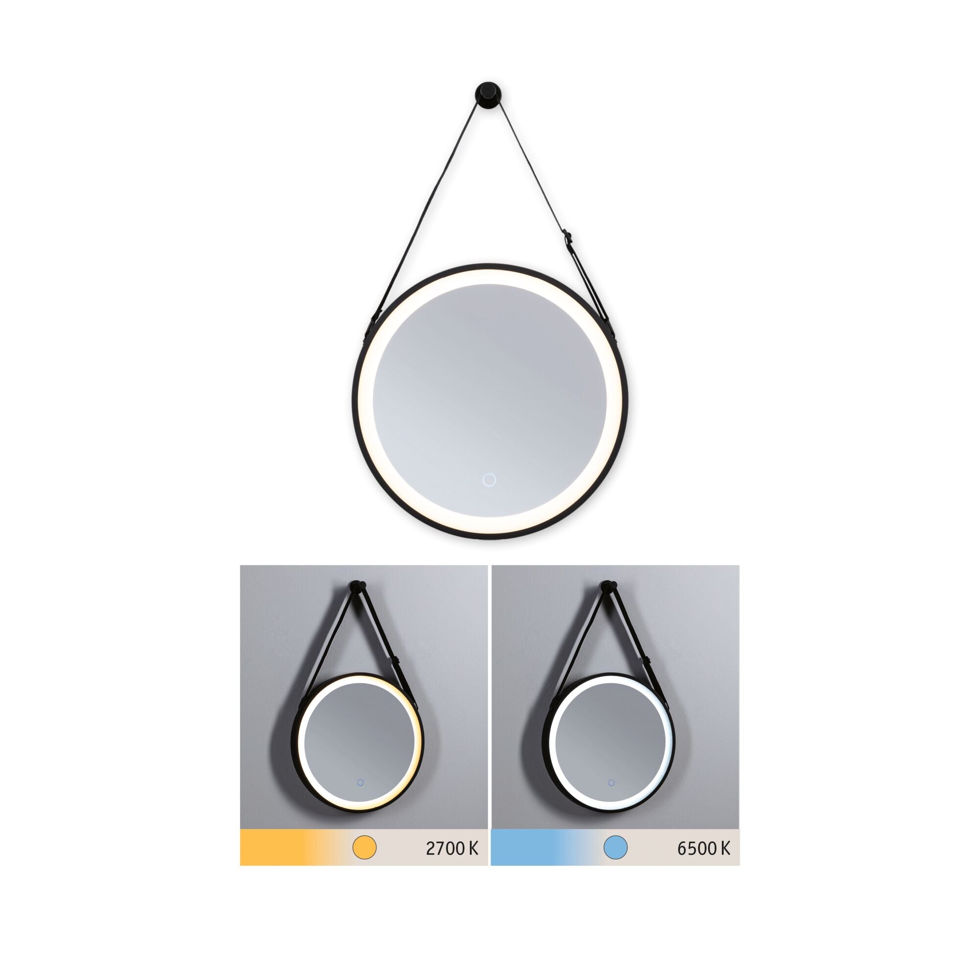 LED Leuchtspiegel Miro IP44 Tunable White 200lm 230V 7,5W Spiegel/Schwarz matt - Paulmann - 71092