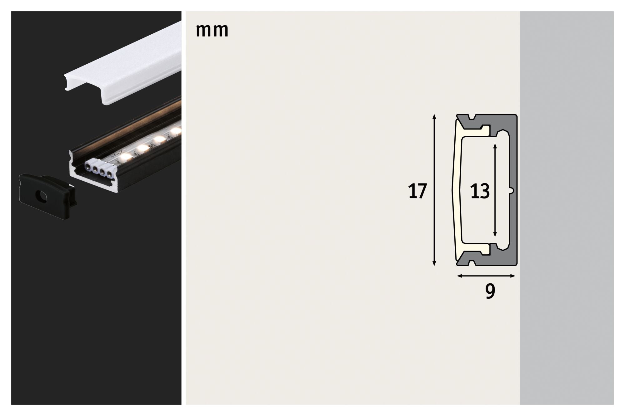 LED Strip Profil Base Weißer Diffusor 2m Schwarz - Paulmann - 78901
