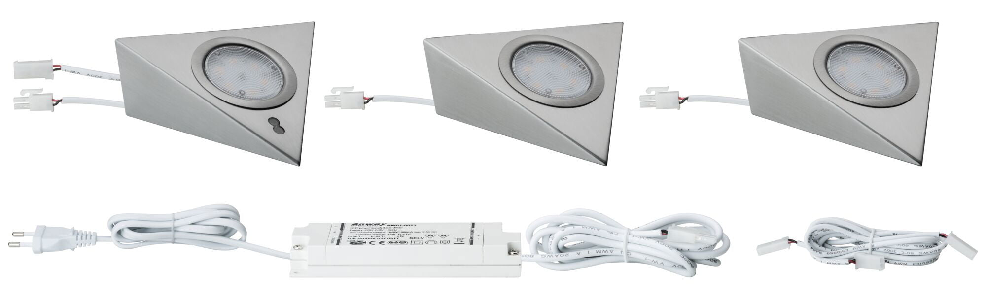 LED Unterschrankleuchte Dreieck 3x2,8W 140x110mm 3x170lm 230/12V eckig Eisen gebürstet - Paulmann - 93572