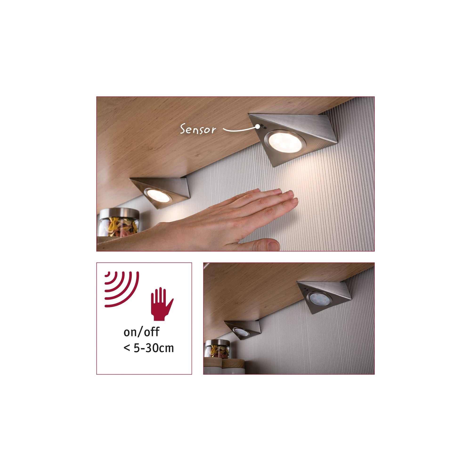 LED Unterschrankleuchte Dreieck 3x2,8W 140x110mm 3x170lm 230/12V eckig Eisen gebürstet - Paulmann - 93572