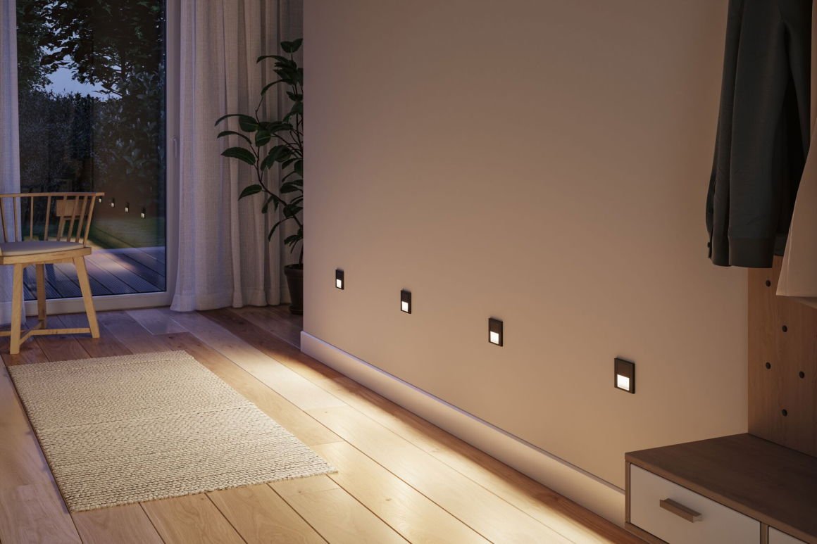 LED Wandeinbauleuchte Tsaro eckig 80x36mm 1W 80lm 230V 2700K Schwarz matt mit Bewegungsmelder - Paulmann - 80004