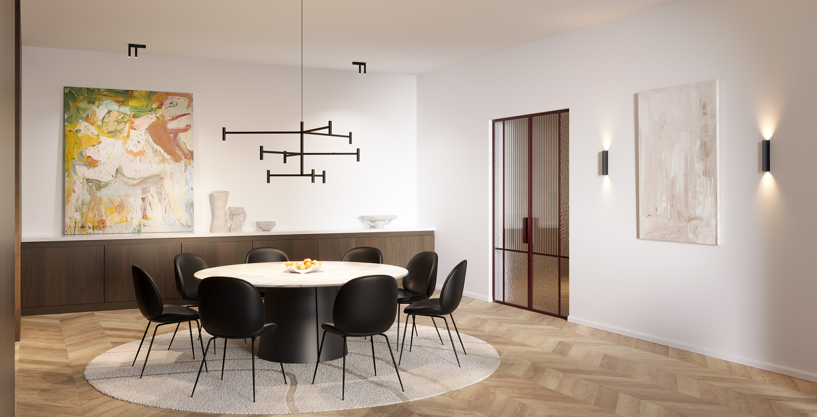 MATCH LUSTA 3.2.1 als skulpturale Pendelleuchte im Wohnraum