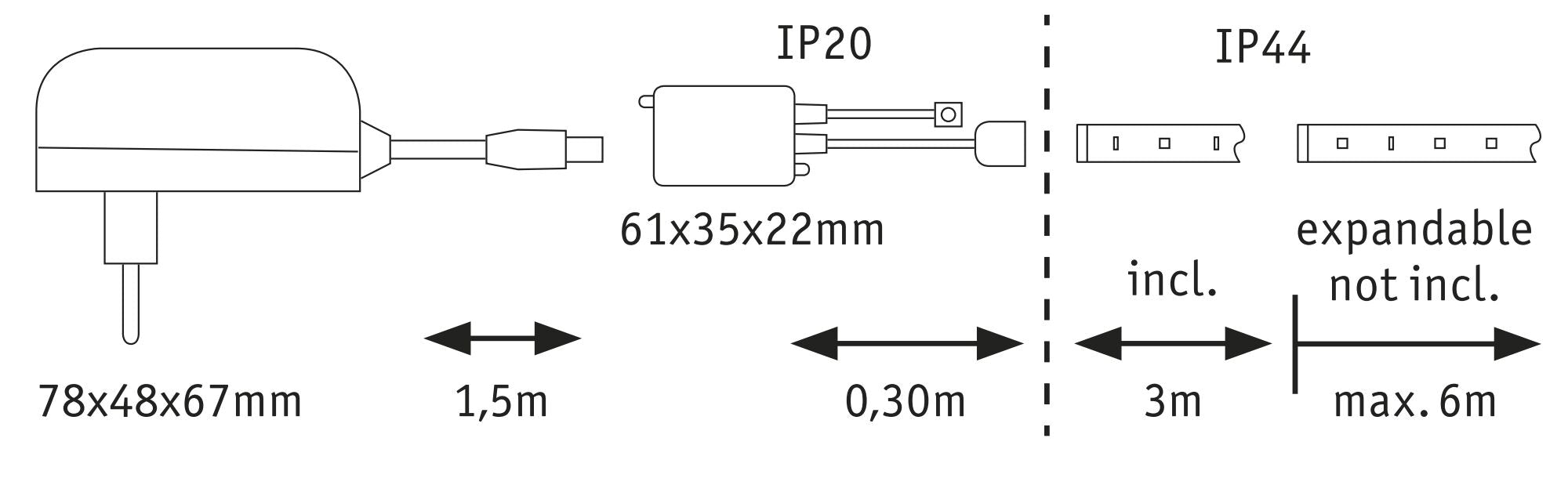 MaxLED 250 Tunable White Basisset 3m beschichtet IP44 11W 230lm/m Tunable White 24VA - Paulmann - 79877