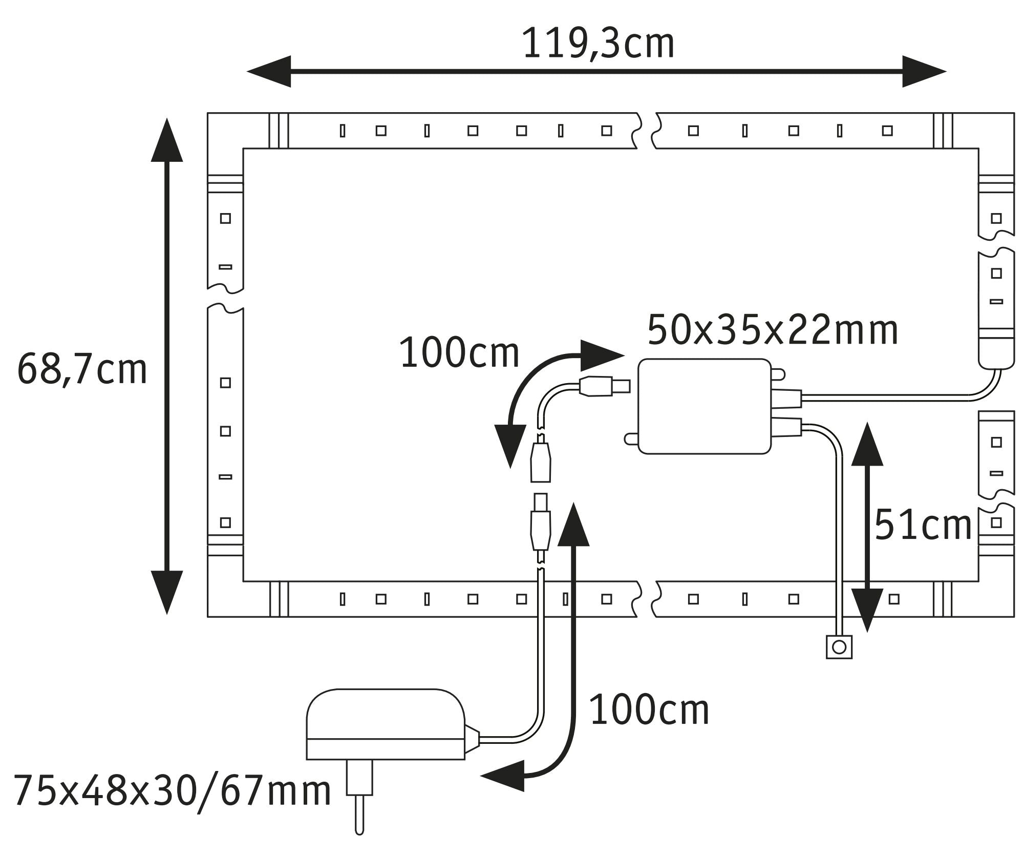 MaxLED 250 TV Comfort Basisset 55 Zoll 3,6m 20,5W 278lm/m 31 LEDs/m RGBW+ 24VA - Paulmann - 78875