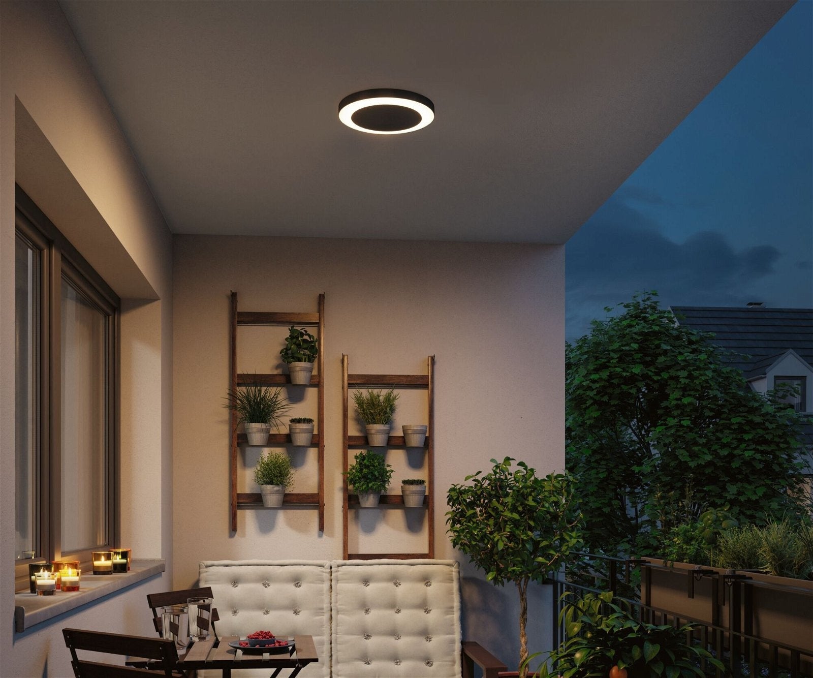LED Deckenleuchte Circula Dämmerungssensor Bewegungsmelder seewasserresistent IP44 rund 320mm 3000K 14W 880lm 230V Anthrazit Kunststoff