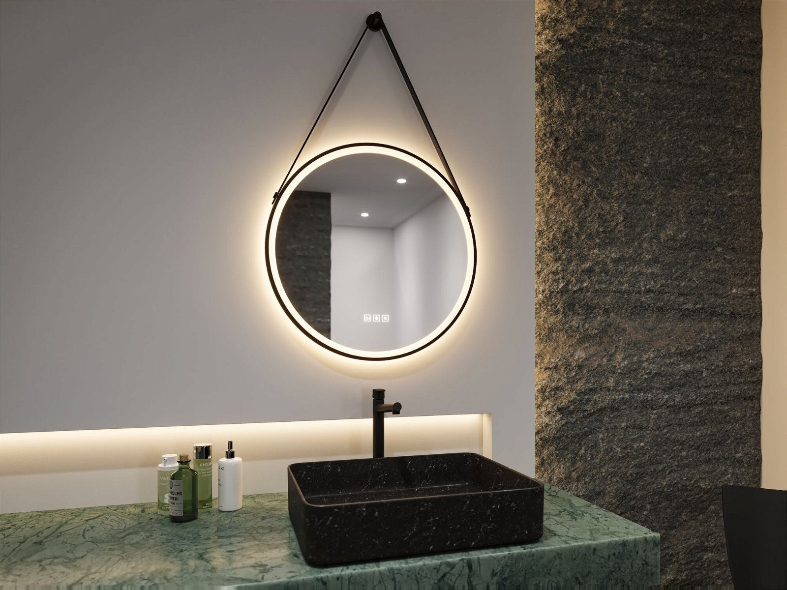LED Leuchtspiegel Mirra IP44 White Switch 750lm 230V 11,5W dimmbar Schwarz/Spiegel