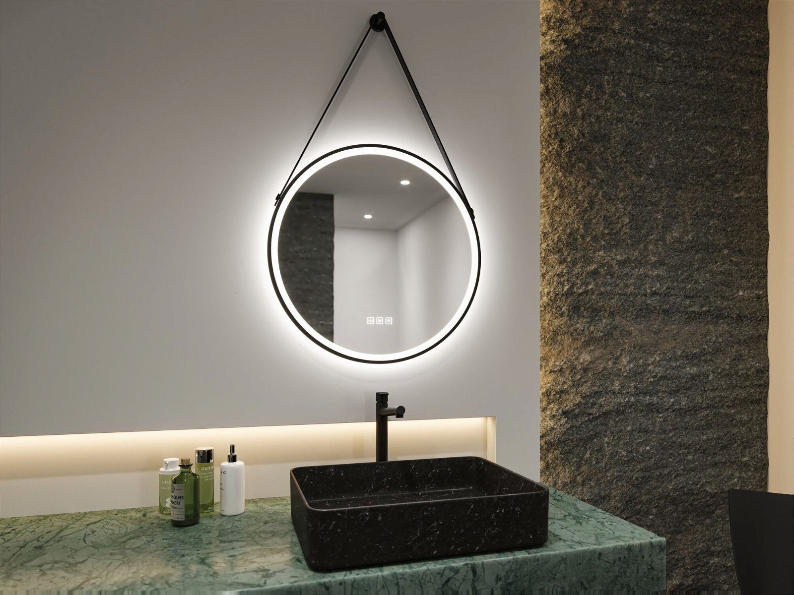 LED Leuchtspiegel Mirra IP44 White Switch 750lm 230V 11,5W dimmbar Schwarz/Spiegel