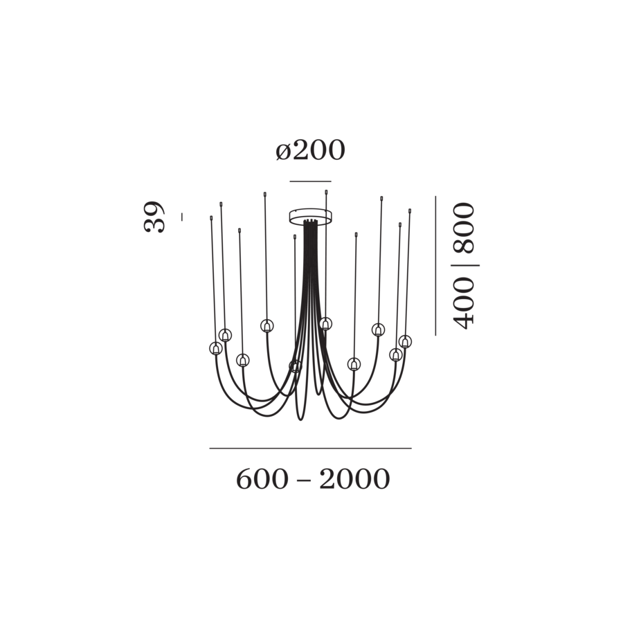 Dimension drawing of the Wever & Ducré OPLIA CHANDELIER 1.0