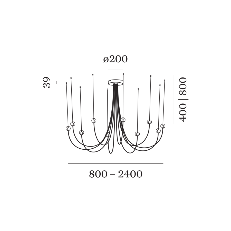 Dimension drawing of the Wever & Ducré OPLIA CHANDELIER 2.0