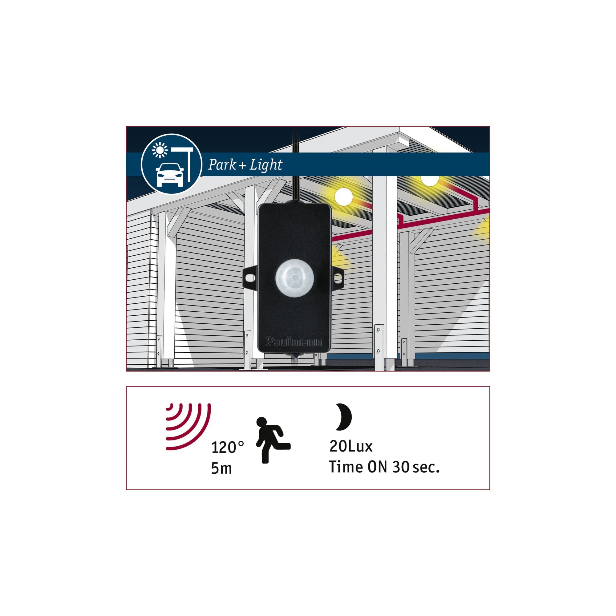 Park + Light Bewegungsmelder IP44 max. 24W Schwarz - Paulmann - 94556