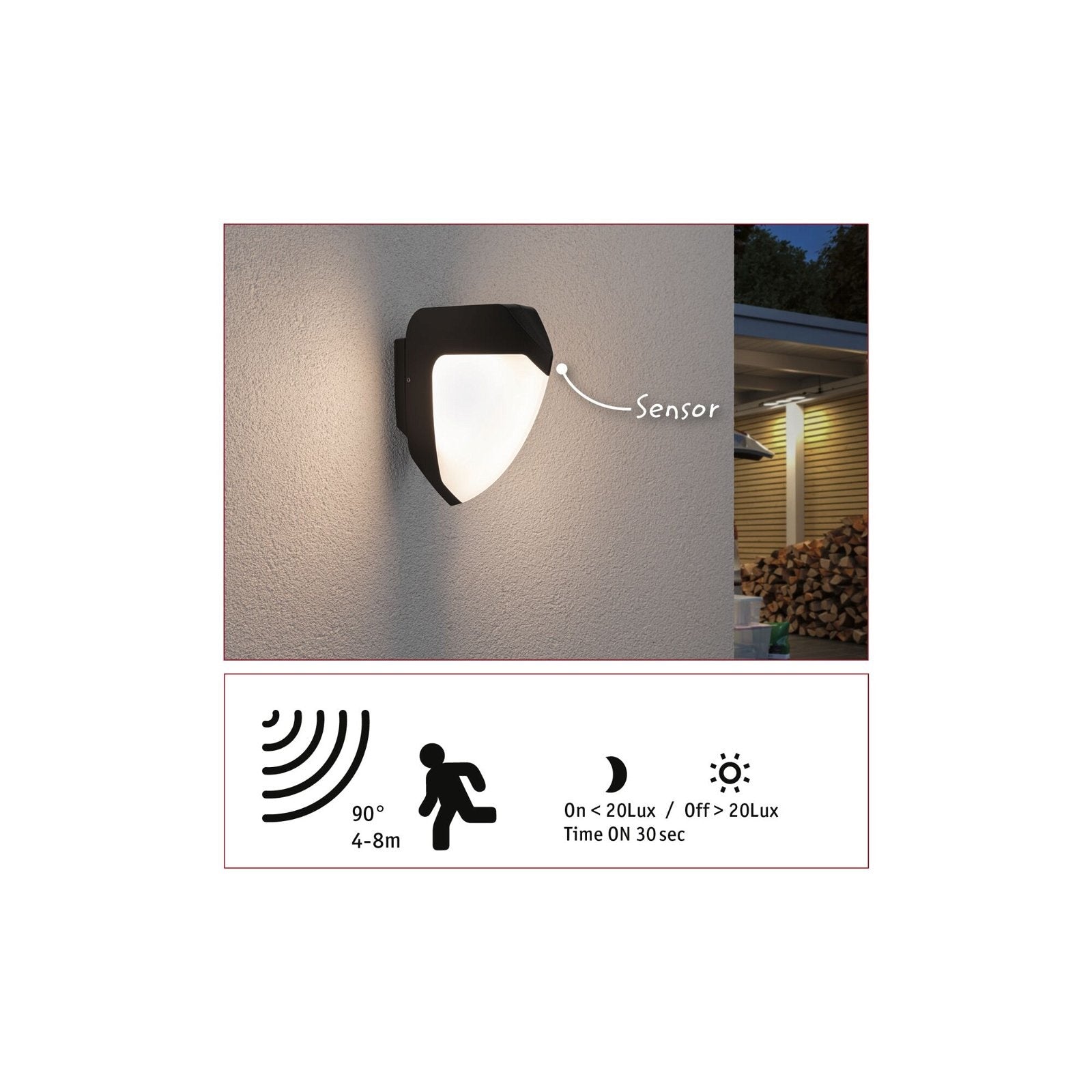 LED Außenwandleuchte Ikosea Bewegungsmelder insektenfreundlich IP44 50x203mm 3000K 4,4W 350lm 230V Anthrazit Kunststoff
