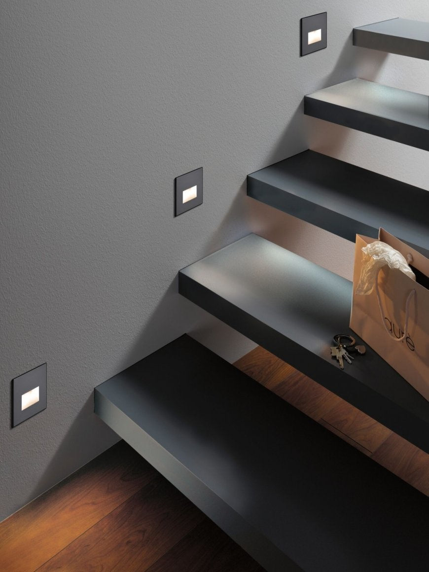 LED Wandeinbauleuchte Edge Quadro eckig 80x5mm 1,2W 50lm 230V 2700K Schwarz matt