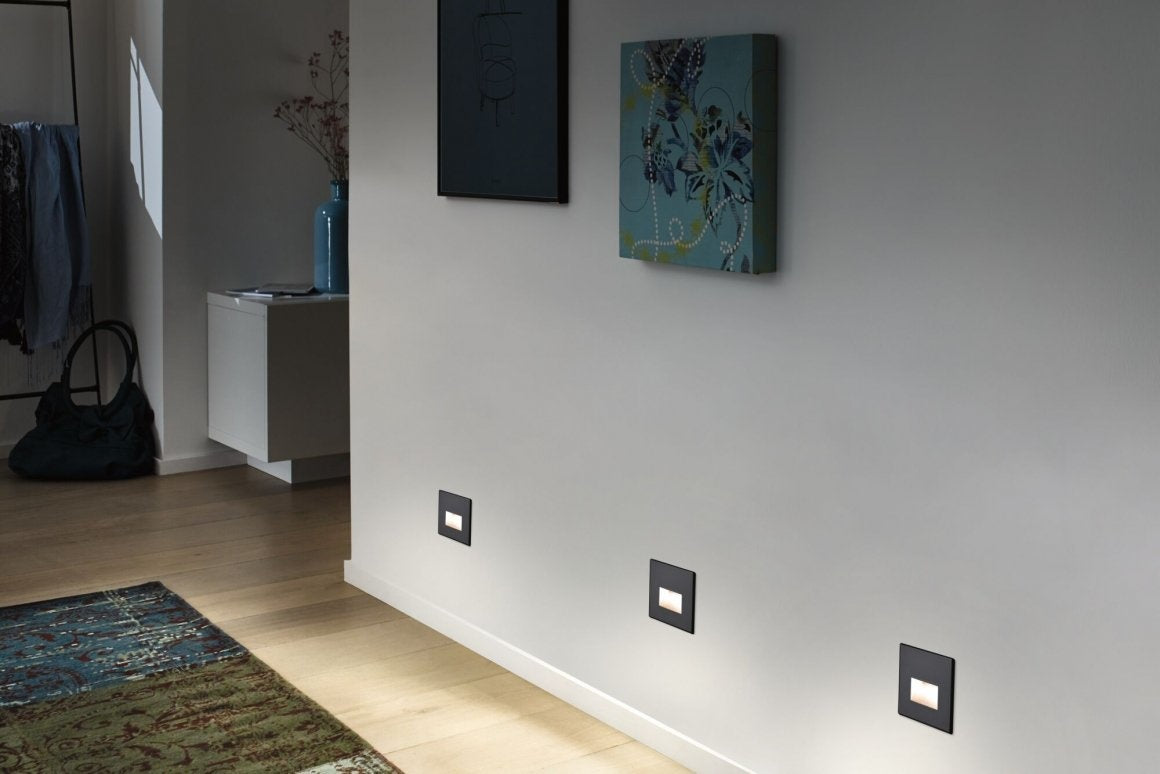 LED Wandeinbauleuchte Edge Quadro eckig 80x5mm 1,2W 50lm 230V 2700K Schwarz matt