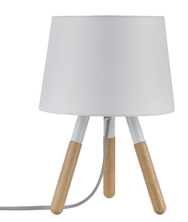 Neordic Berit Tischleuchte max.1x20W E27 Weiß/Holz 230V Stoff/Holz/Metall