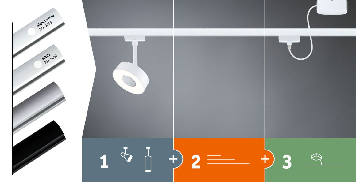 URail System Light&Easy Schiene 0,1m Chrom matt 230V Metall - Paulmann - leuchtengrosshandel24