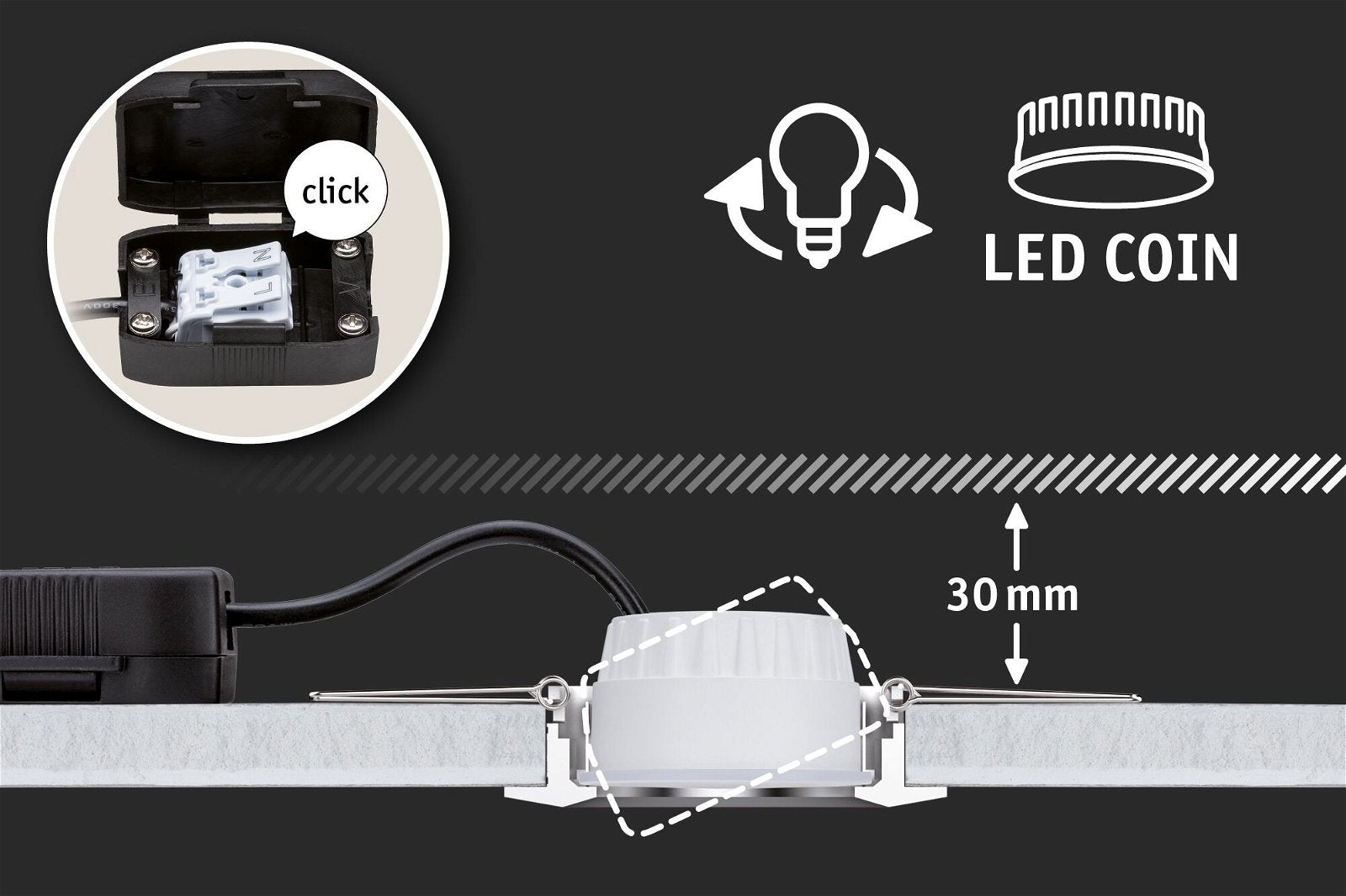 LED Modul Einbauleuchte Nova Coin rund 50mm Coin 6W 470lm 230V 2700K Satin