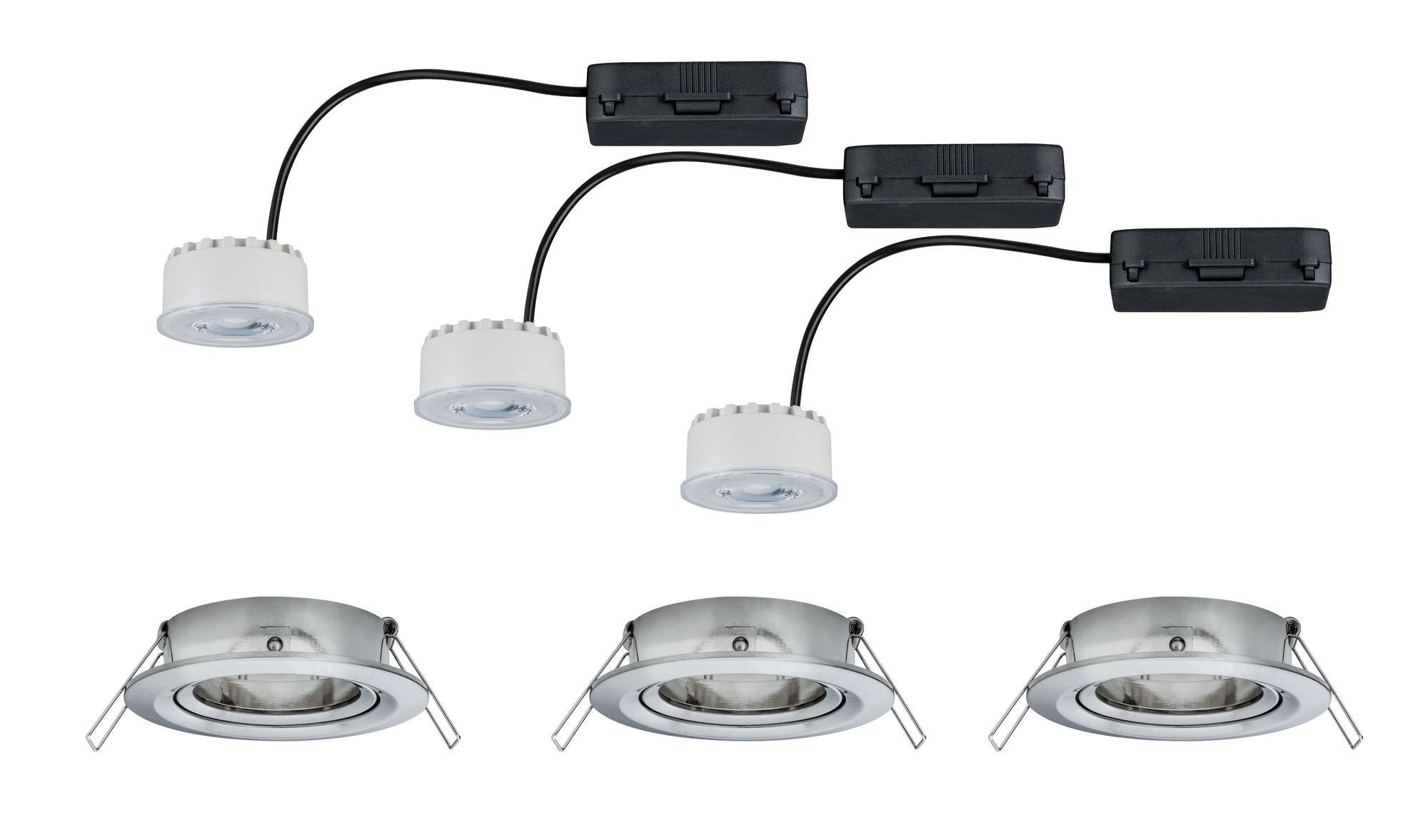 Premium LED Einbauleuchte Coin Basisset schwenkbar rund 84mm 50° Coin 3x6,3W 3x430lm 230V dimmbar 2700K Eisen gebürstet - Paulmann - 93944