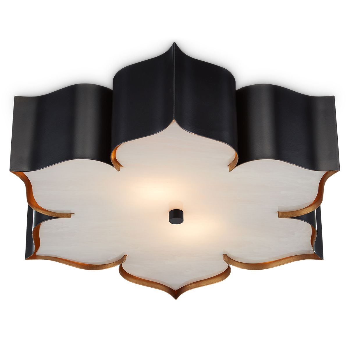 Currey & Company – Grand Lotus Deckenleuchte 3-flammig Schwarz/Gold/Faux Alabaster