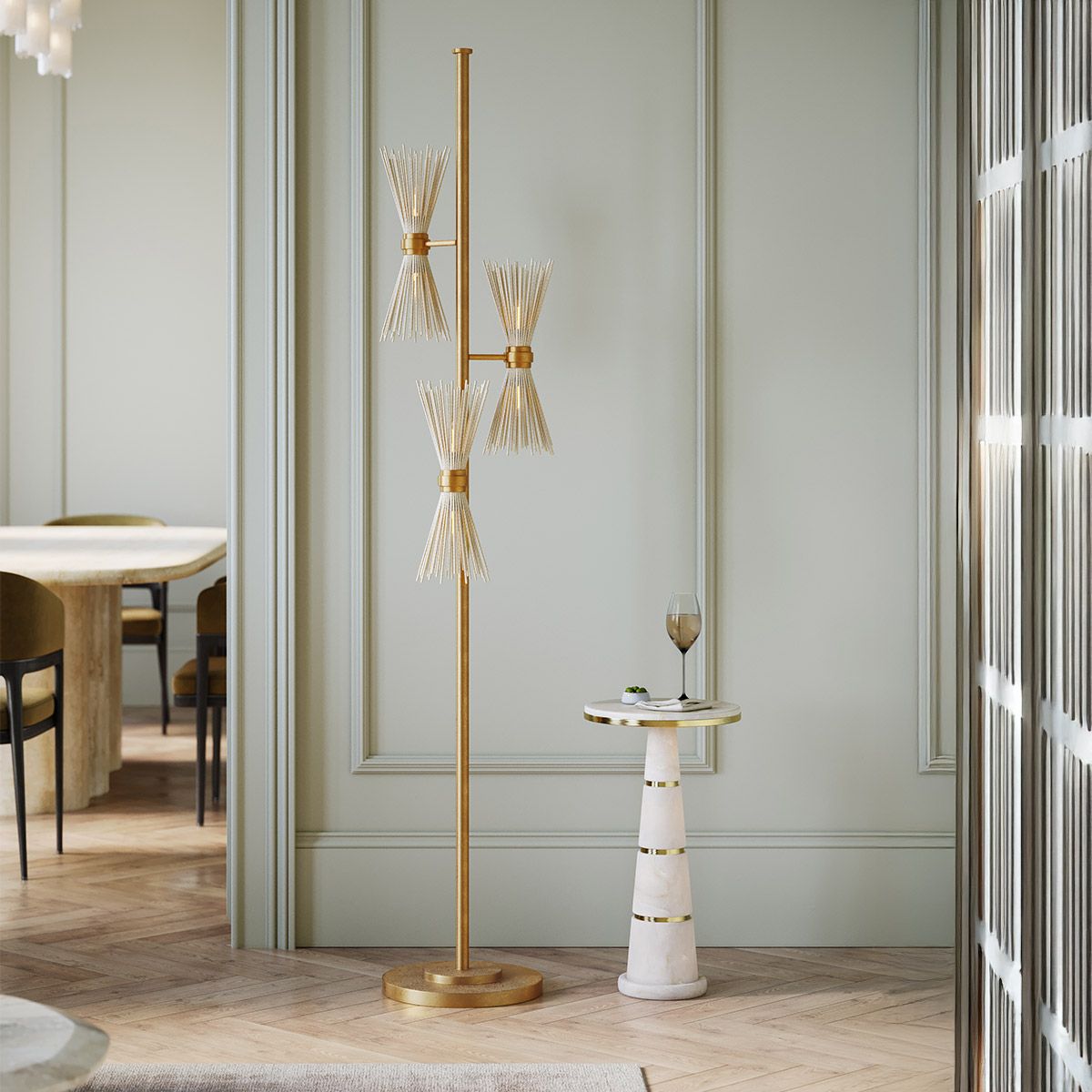 Currey & Company – Novatude Stehleuchte 6-flammig Gold/Silber