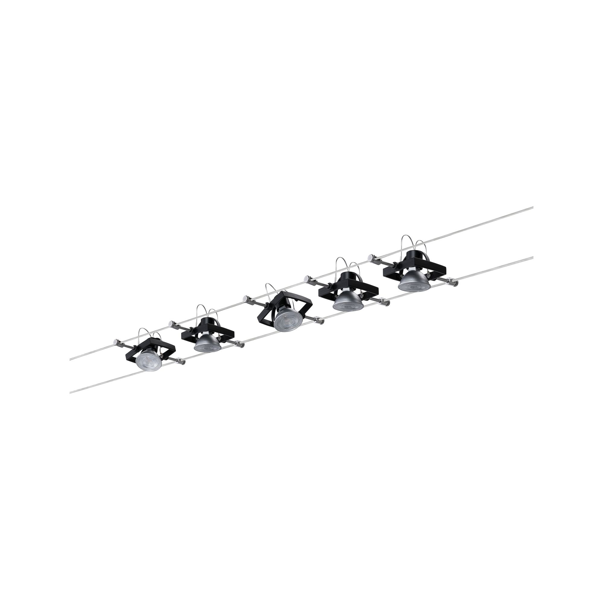 Seilsystem Mac II Basisset GU5,3 max. 5x10W dimmbar 230/12V Schwarz matt - Paulmann - 94290