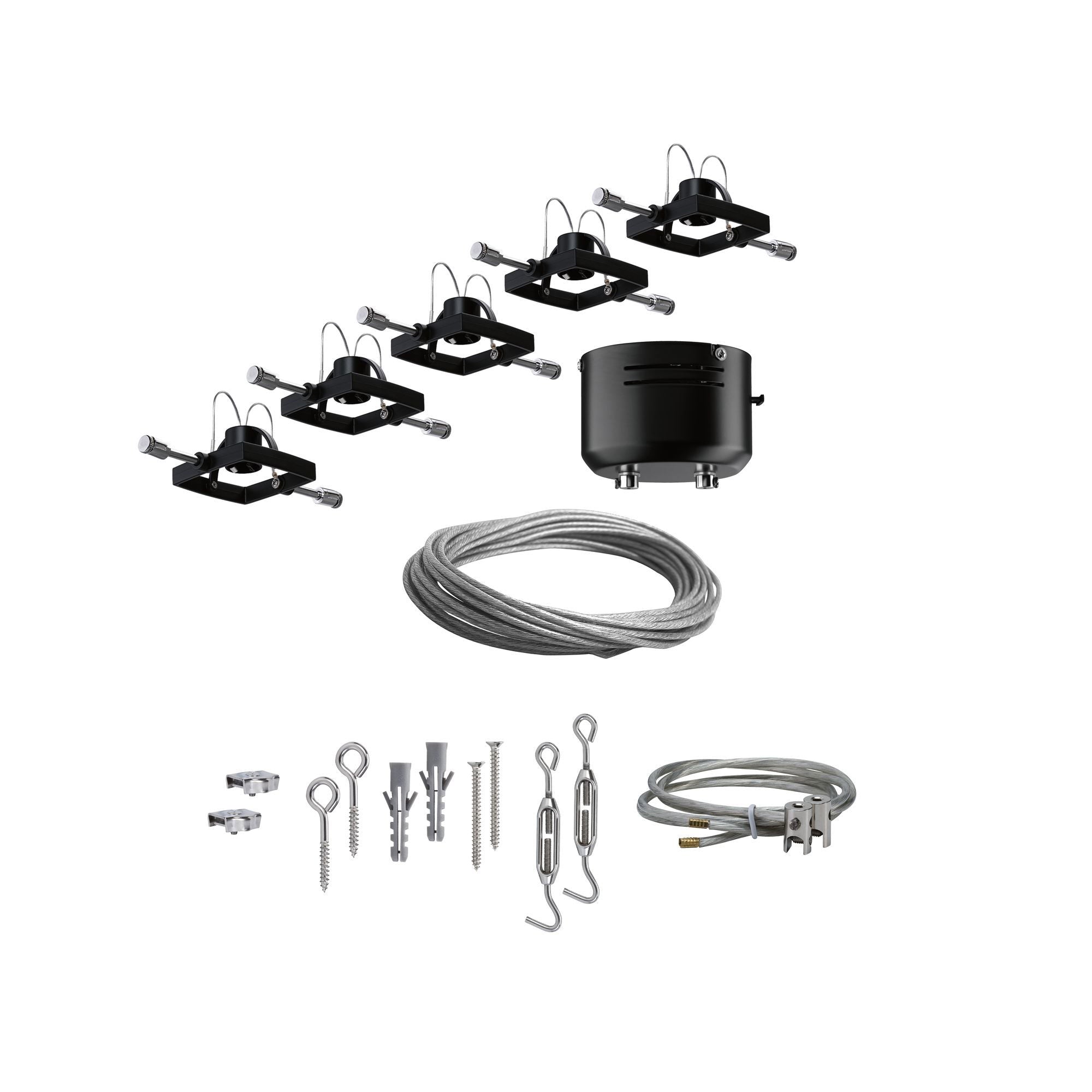 Seilsystem Mac II Basisset GU5,3 max. 5x10W dimmbar 230/12V Schwarz matt - Paulmann - 94290
