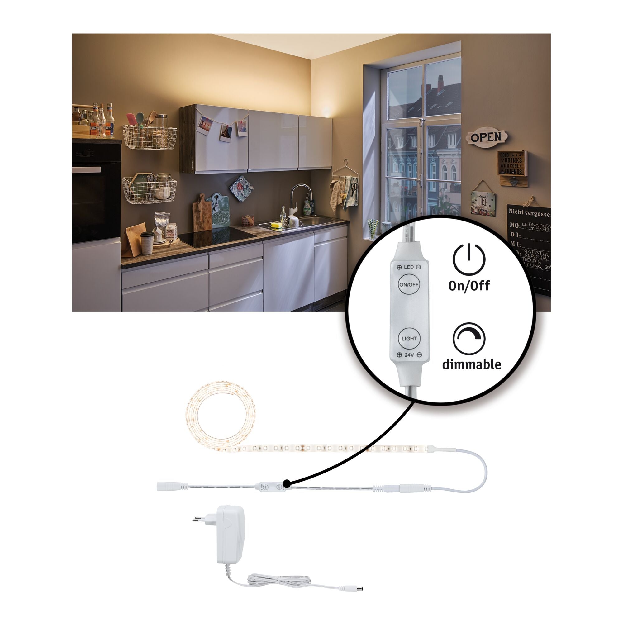 SimpLED Power Warmweiß inkl. Dimm/Switch Komplettset 1,5m beschichtet 17W 1060lm/m 3000K 24VA - Paulmann - 78955