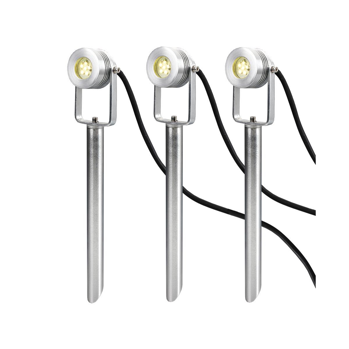 Spennymoor Starter Kit inkl. 3 x 12 V Strahler, 3 x Erdspieß, 6 m Kabel und 12 V Transformator – eloxiertes Aluminium - Elsteadlighting - GZCC - SPENNYMOOR - 3S