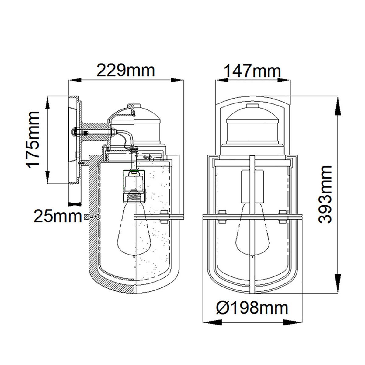 Suri 1 - flammige mittelgroße Wandlaterne - Strukturiertes Schwarz - Elsteadlighting - KL - SURI - M
