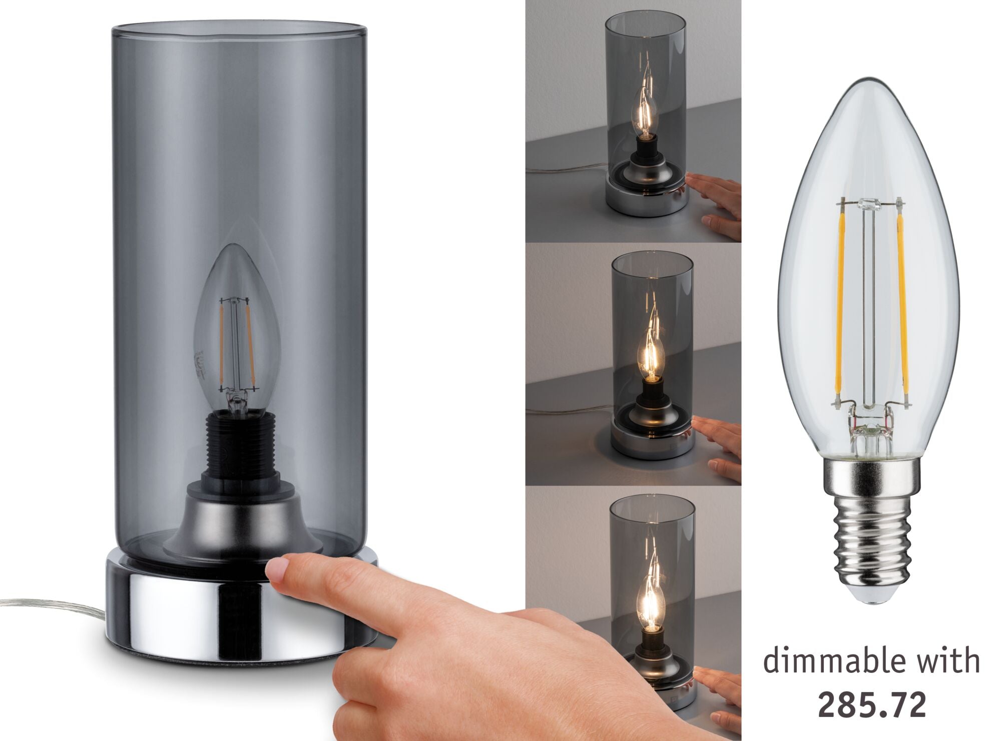Tischleuchte Pinja E14 max. 20W Chrom/Rauchglas - Paulmann - 77056