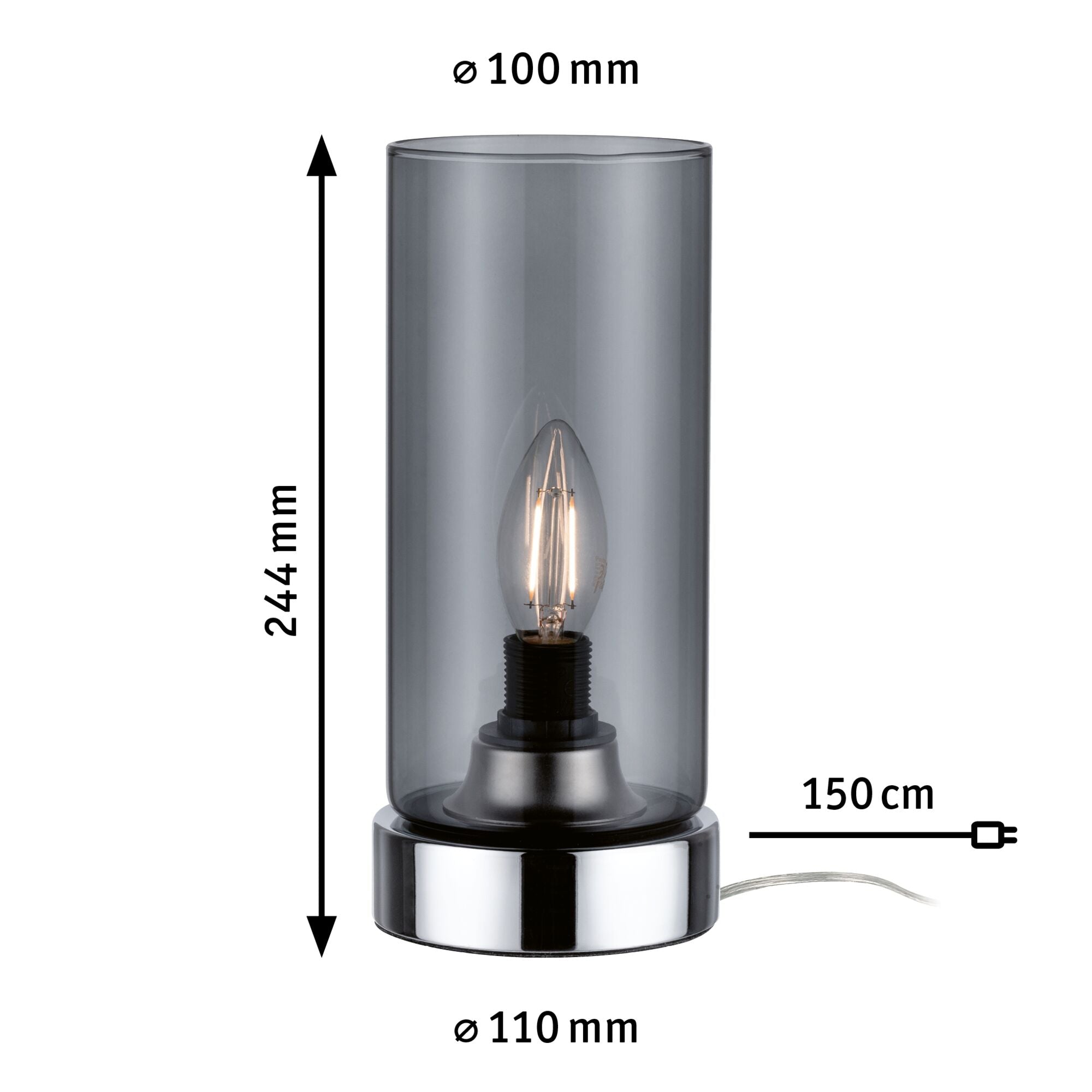 Tischleuchte Pinja E14 max. 20W Chrom/Rauchglas - Paulmann - 77056