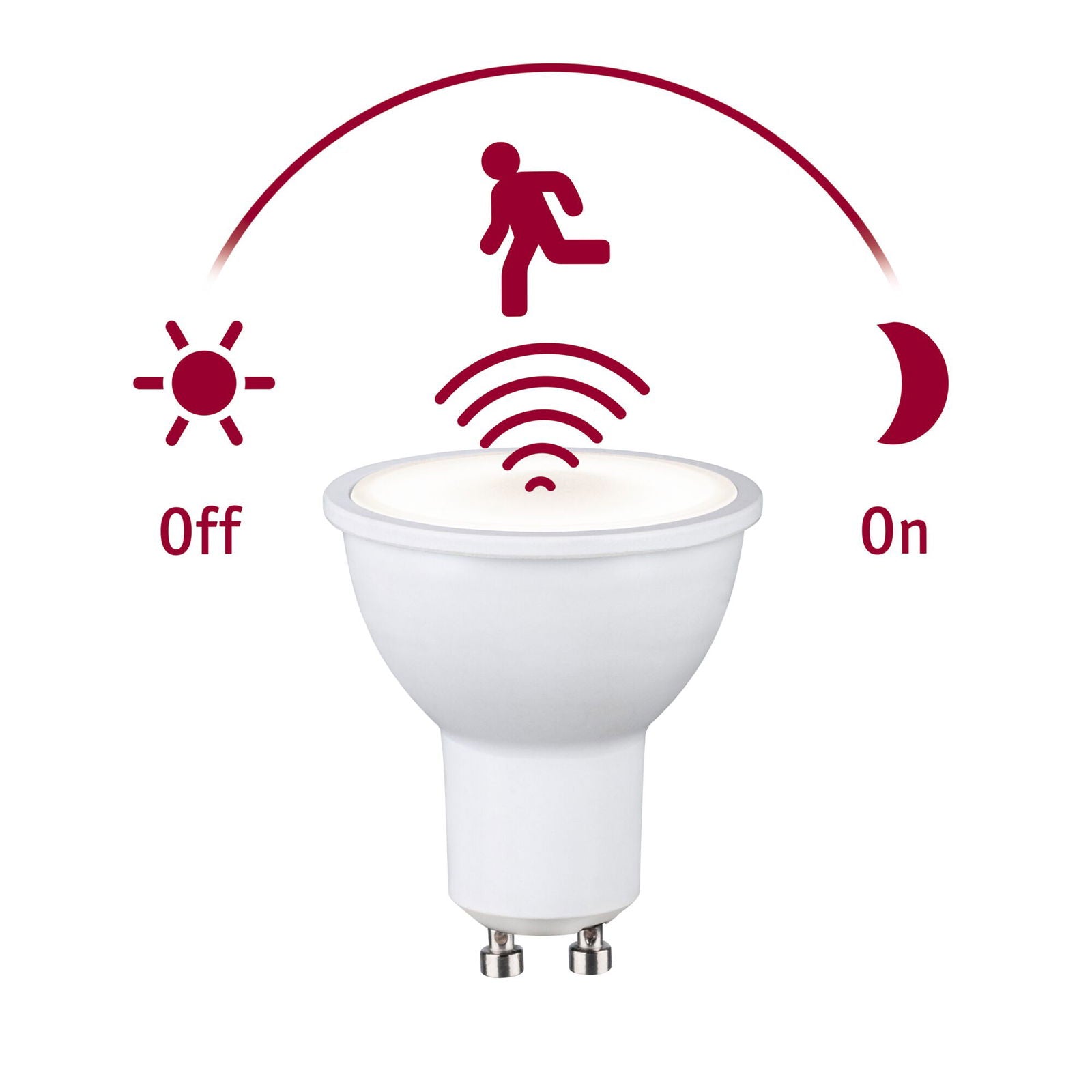 Standard 230V LED Reflector GU10 Dusk-to-Dawn Motion Sensor (HF) 550lm 7W 2700K Matte White
