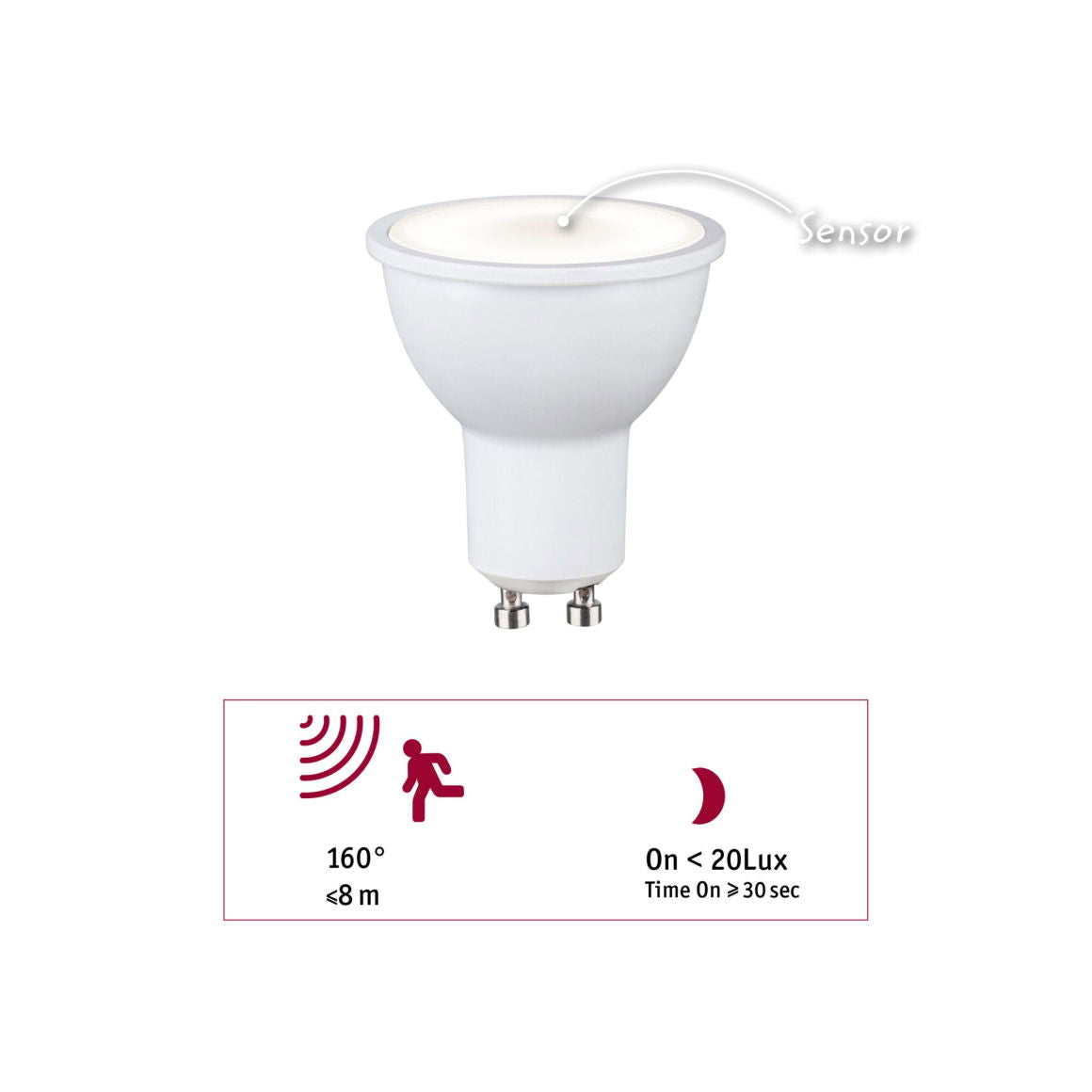 Standard 230V LED Reflector GU10 Dusk-to-Dawn Motion Sensor (HF) 550lm 7W 2700K Matte White