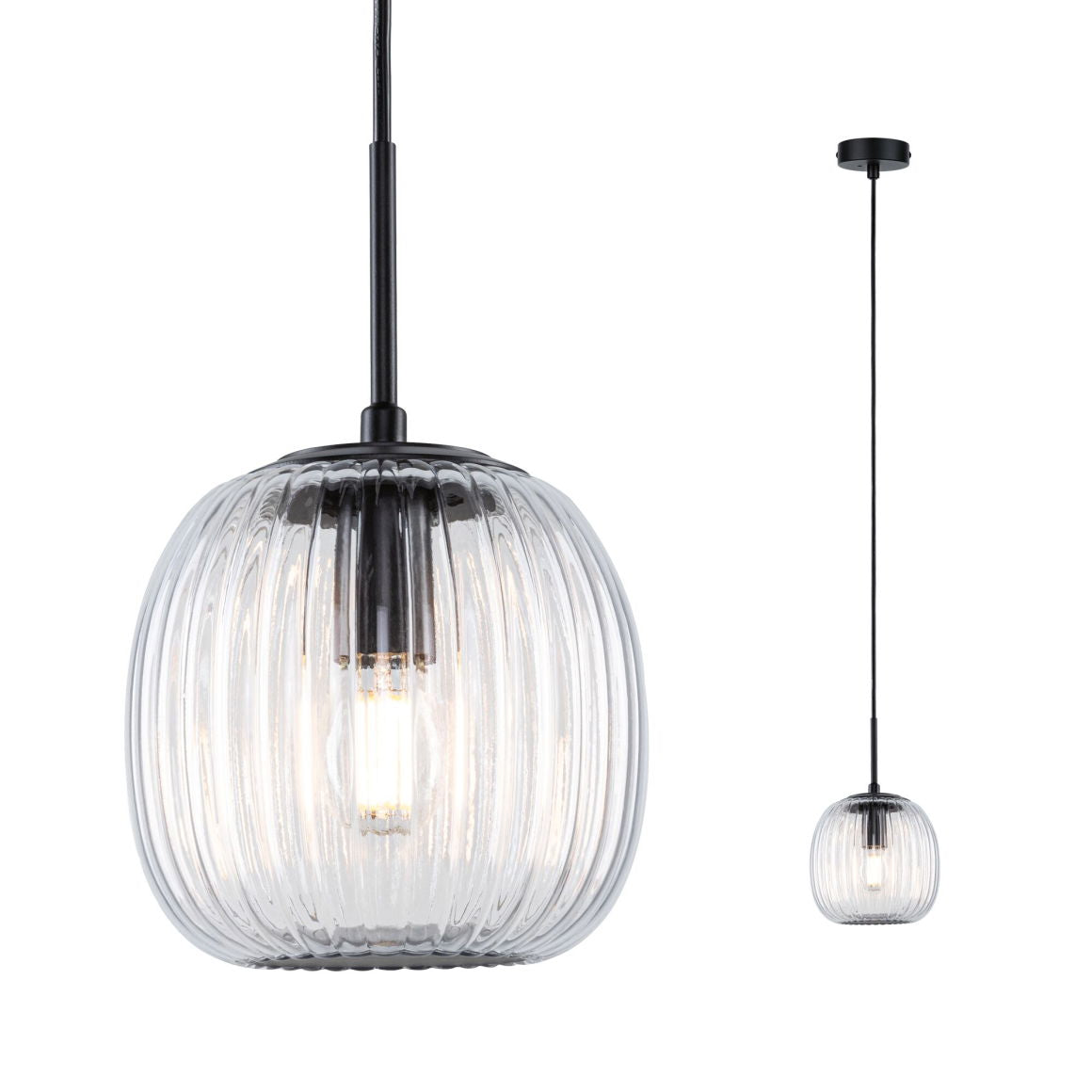LED Pendelleuchte Ruya  E14 max. 20W Glas/Schwarz matt