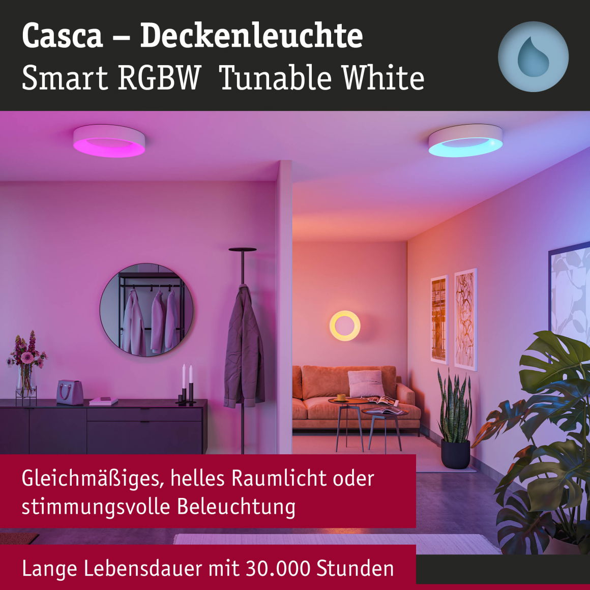LED Deckenleuchte Smart Home Zigbee 3.0 Casca  IP44 RGBW+ 1750lm 230V 20W dimmbar Weiß matt