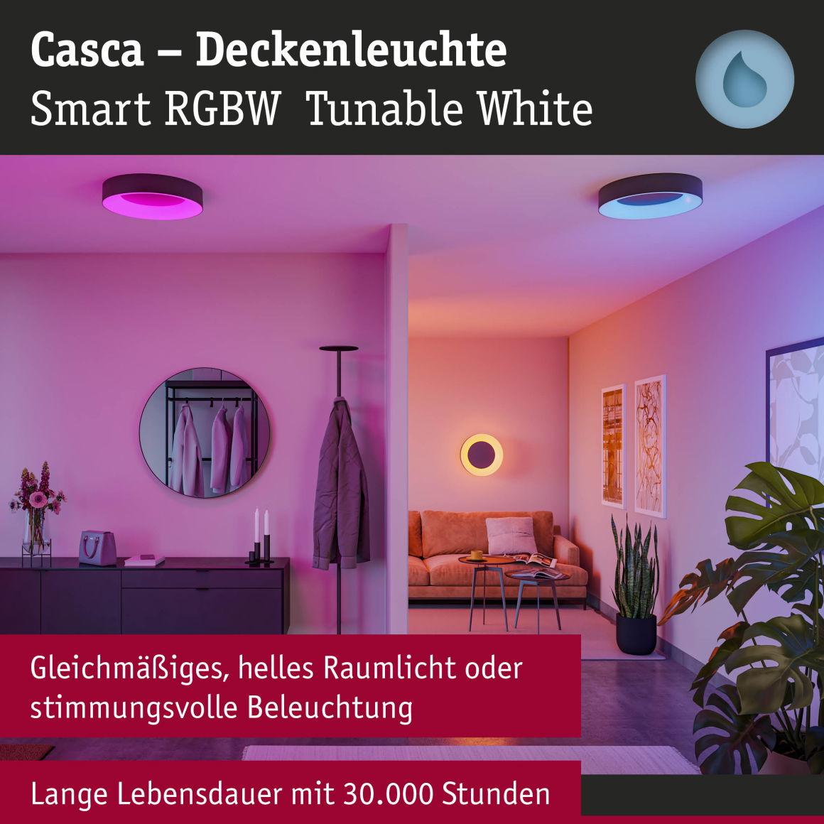 LED Deckenleuchte Smart Home Zigbee 3.0 Casca IP44 RGBW+ 1750lm 230V 20W dimmbar Schwarz matt