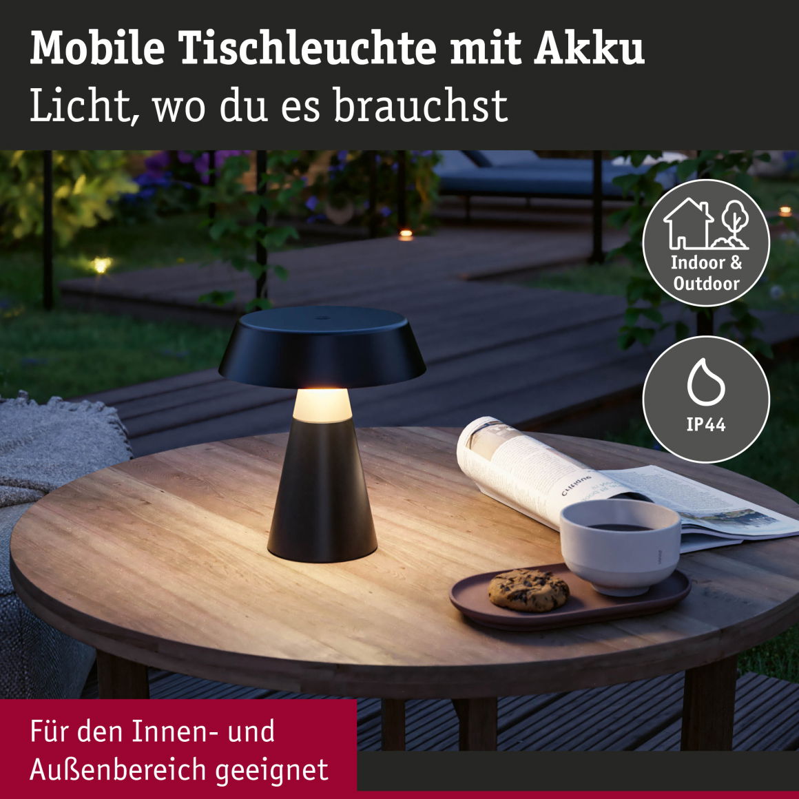 Lampe à batterie Lirox IP44 White Switch Noir/Champagne