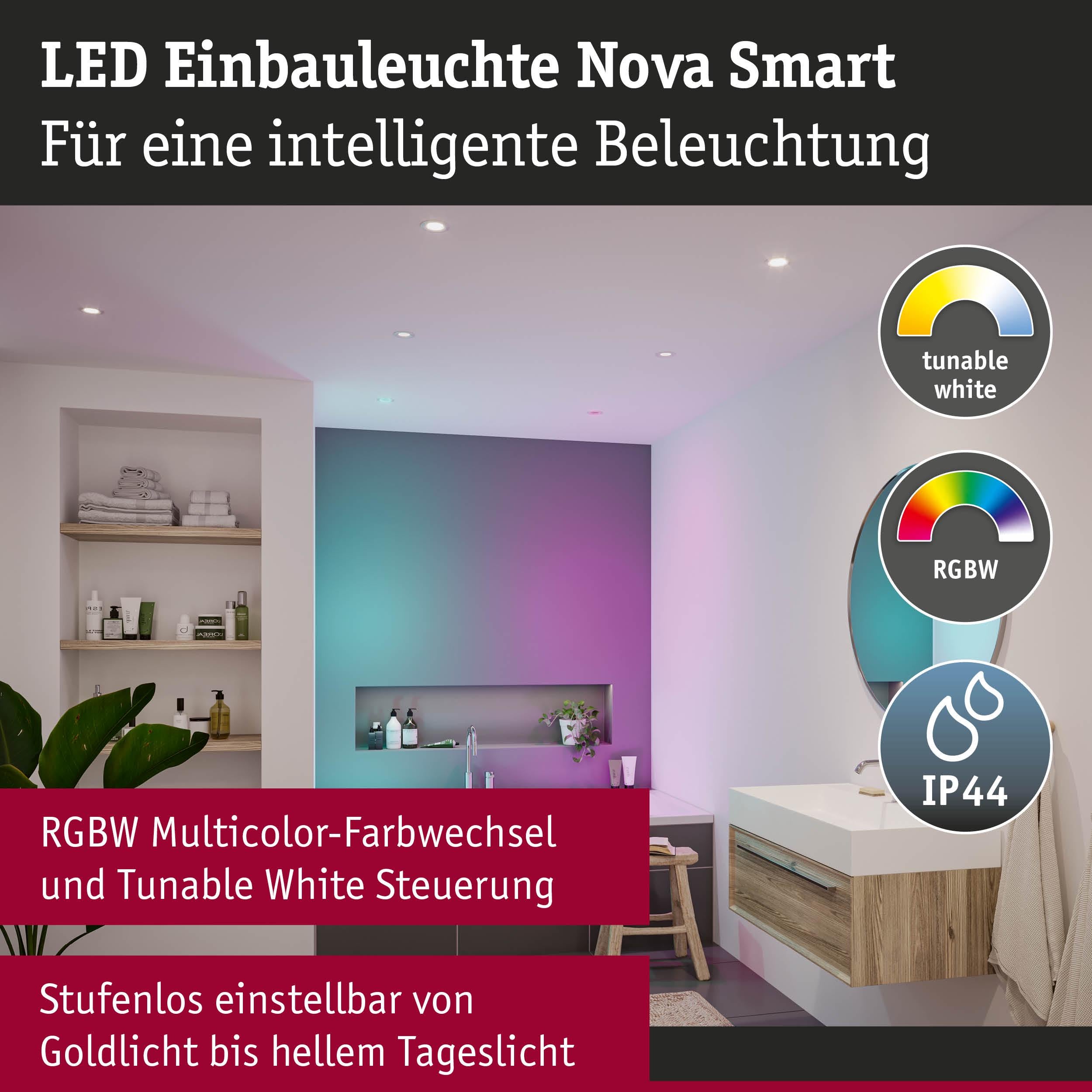 LED Einbauleuchte Nova Coin IP44 rund 78mm RGBW+ 3x6W 3x500lm 230V Weiß matt Aluminium