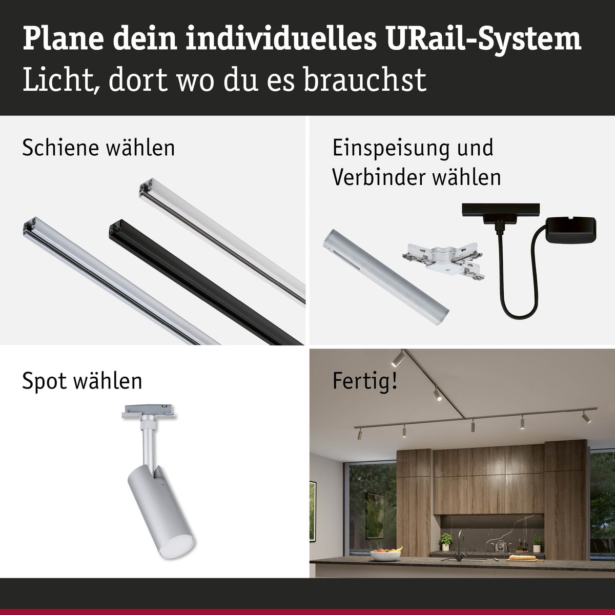 URail Schienenspot 3-Step-Dim Tubo Einzelspot 300lm 4W White Select dimmbar 230V Chrom matt