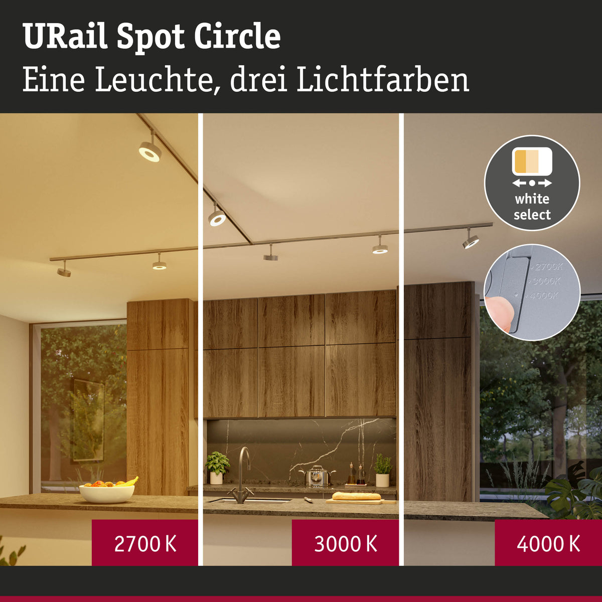 URail Schienenspot Circle 220lm 5W White Select dimmbar 230V Chrom matt