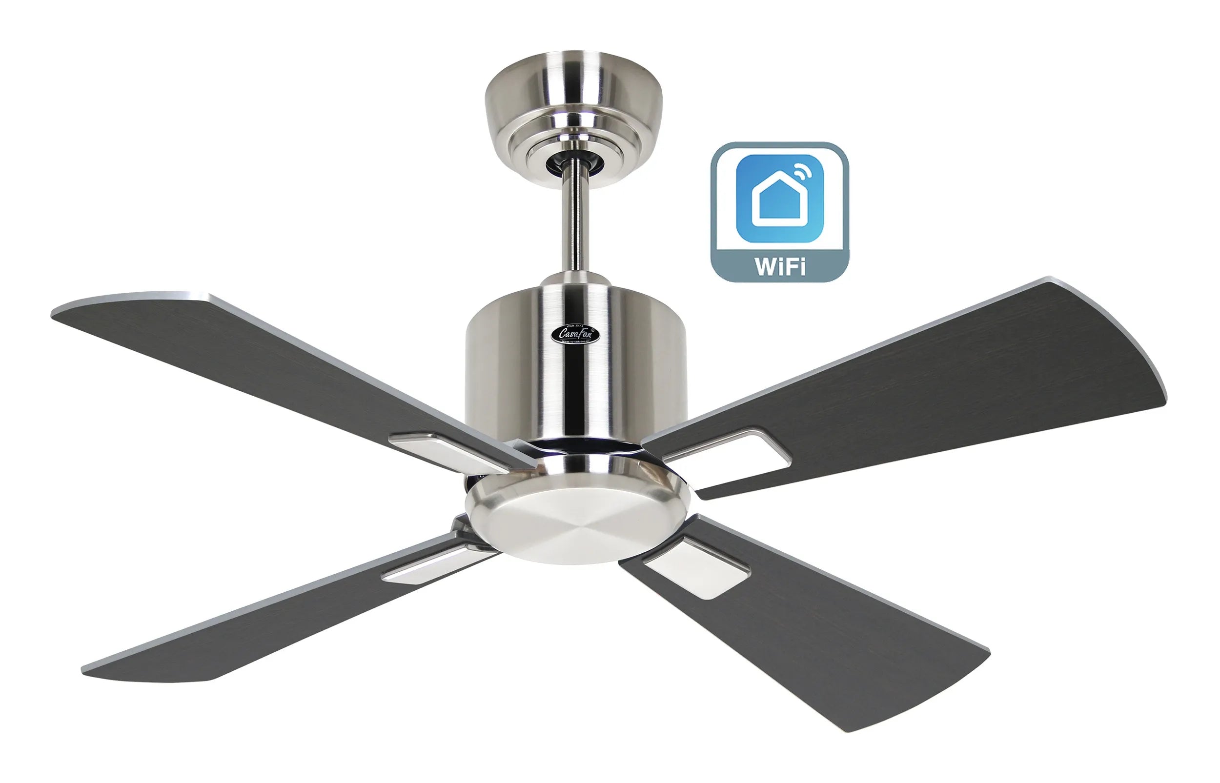CasaFan ECO NEO III 92 WiFi – Chrom gebürstet, Wenge/Lack silber
