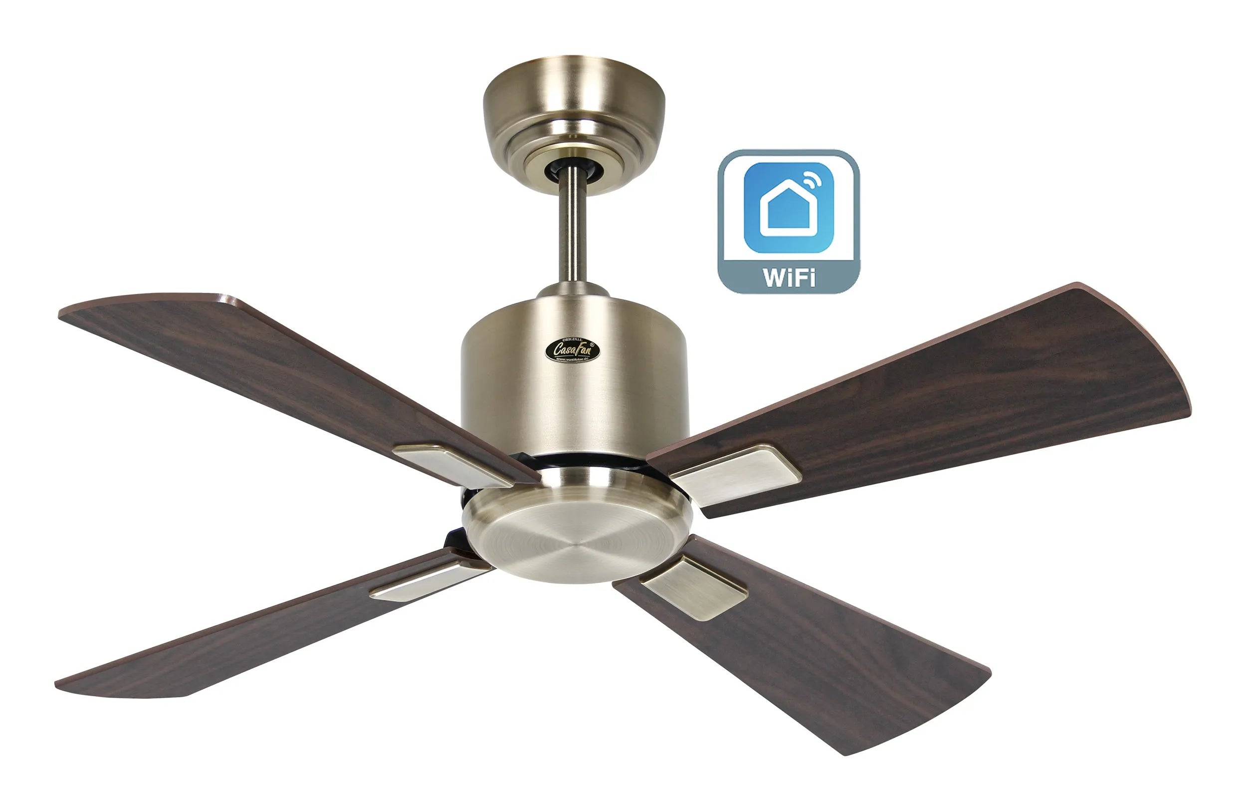 CasaFan ECO NEO III 92 WiFi – Messing antik, Nussbaum/Kirschbaum