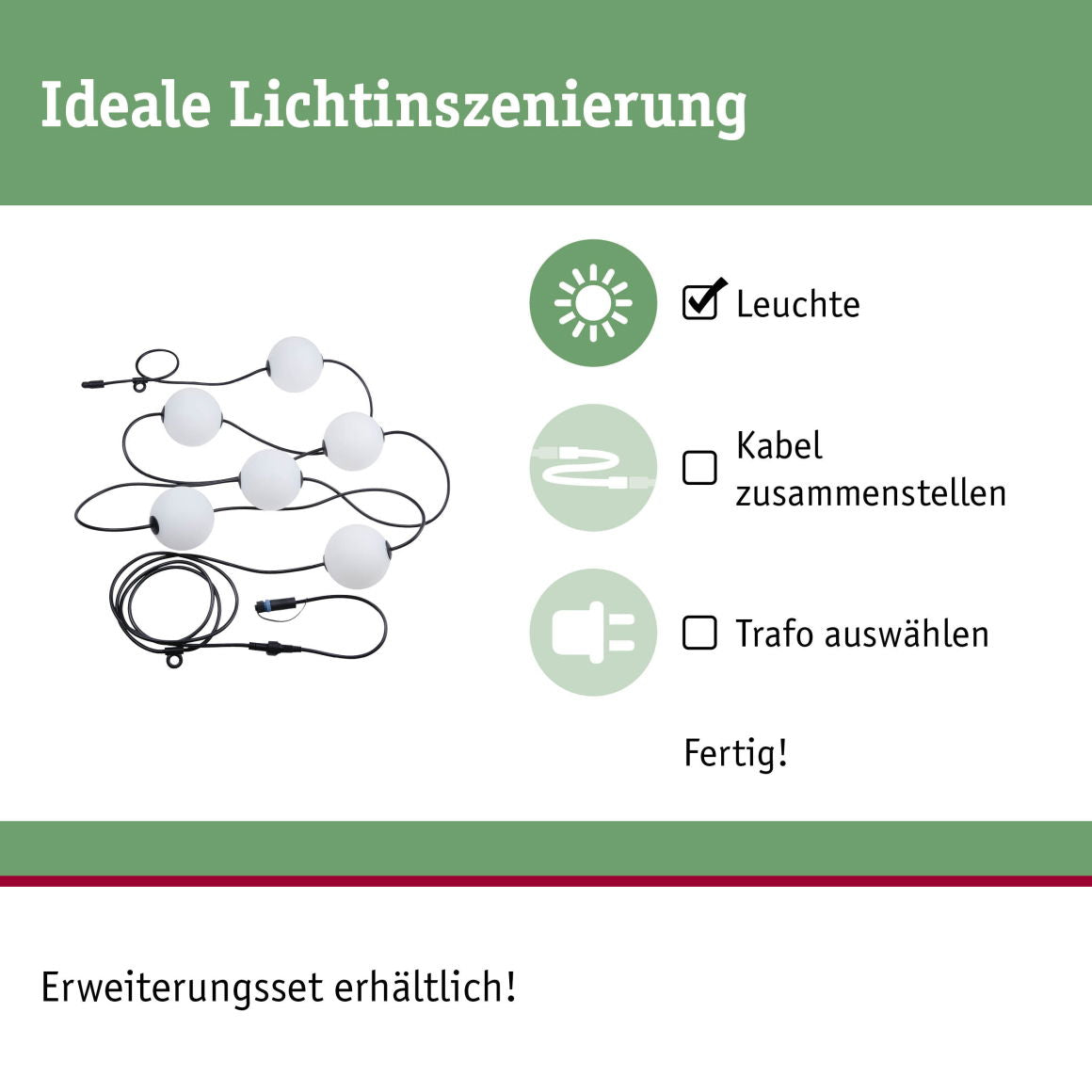 Plug & ShineLED Lichterkette Naima Basisset IP67 3000K 6x1W 5,88m Schwarz